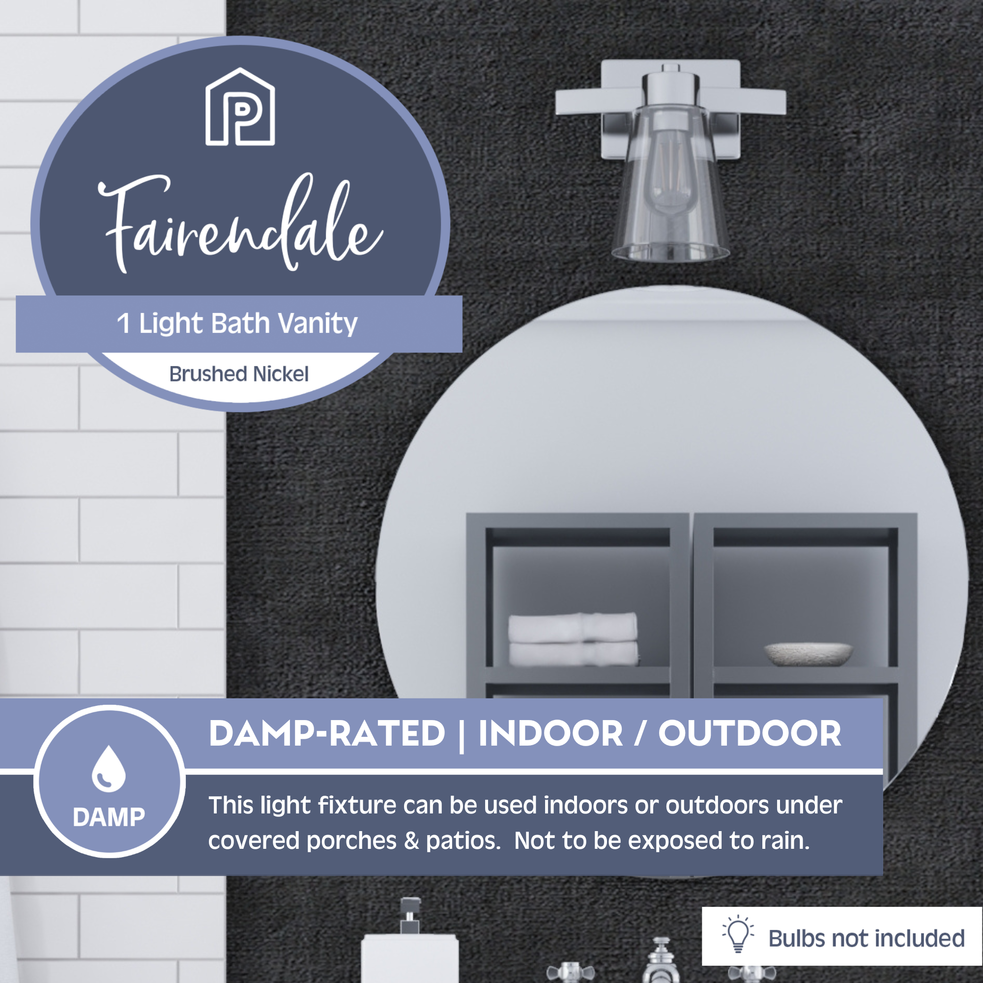 Fairendale Brushed Nickel Vanity Light with Clear Glass Shade - Perfect for Bathroom, Bedroom, and Dressing Room Lighting
