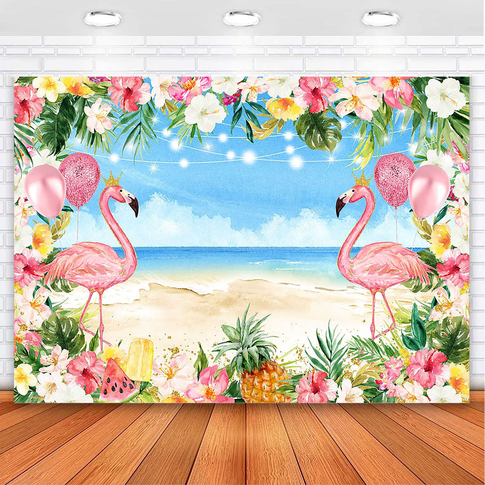 7x5ft Tropical Flamingo Party Backdrop - Hawaiian Beach Luau Theme for Birthday, Baby Shower & Summer Events - Vibrant Floral Photoshoot Background Decor