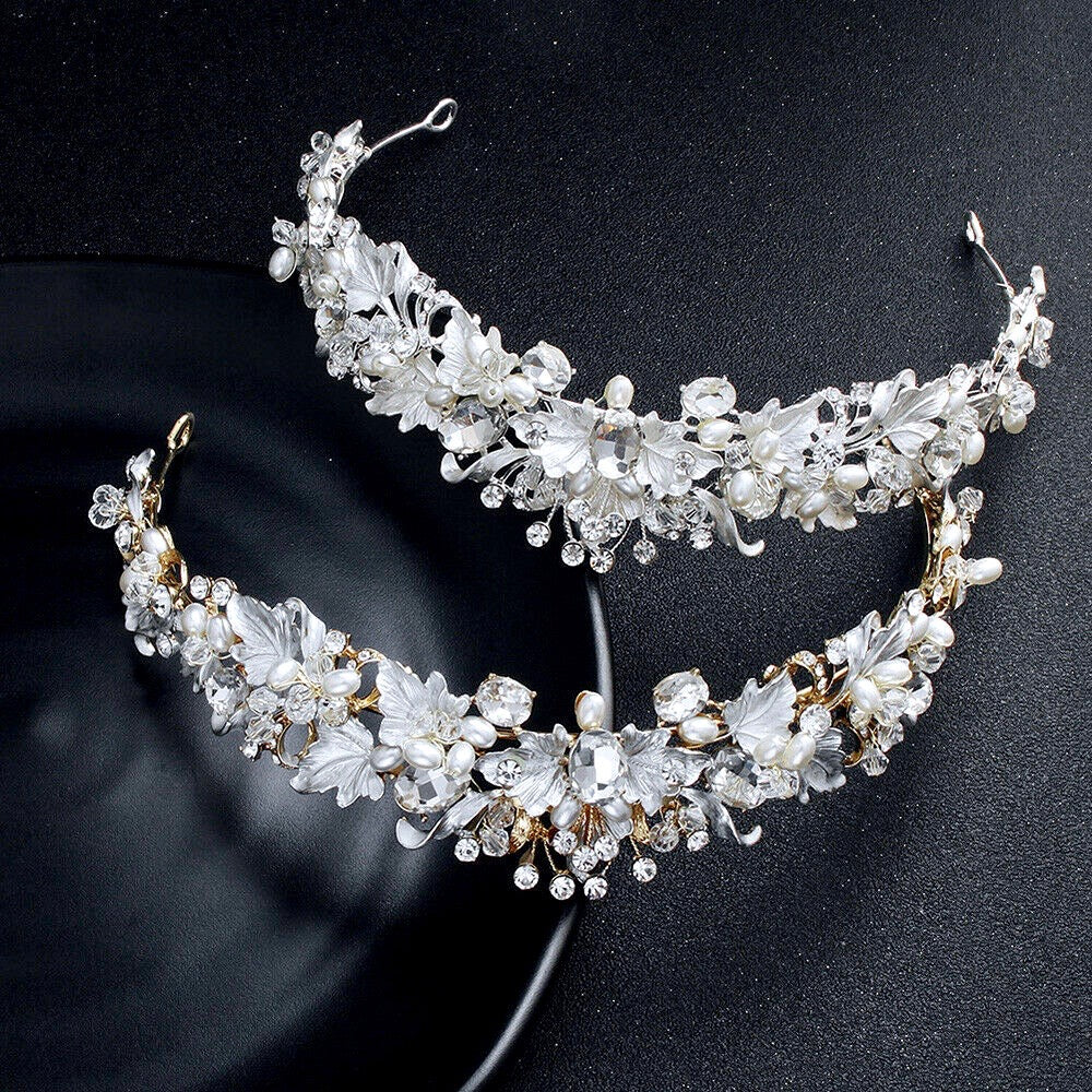 Giada Pearl and Crystal Bridal Tiara - Elegant Wedding Crown in Yellow Gold & Silver | Perfect for Brides, Prom, Pageants & Special Occasions