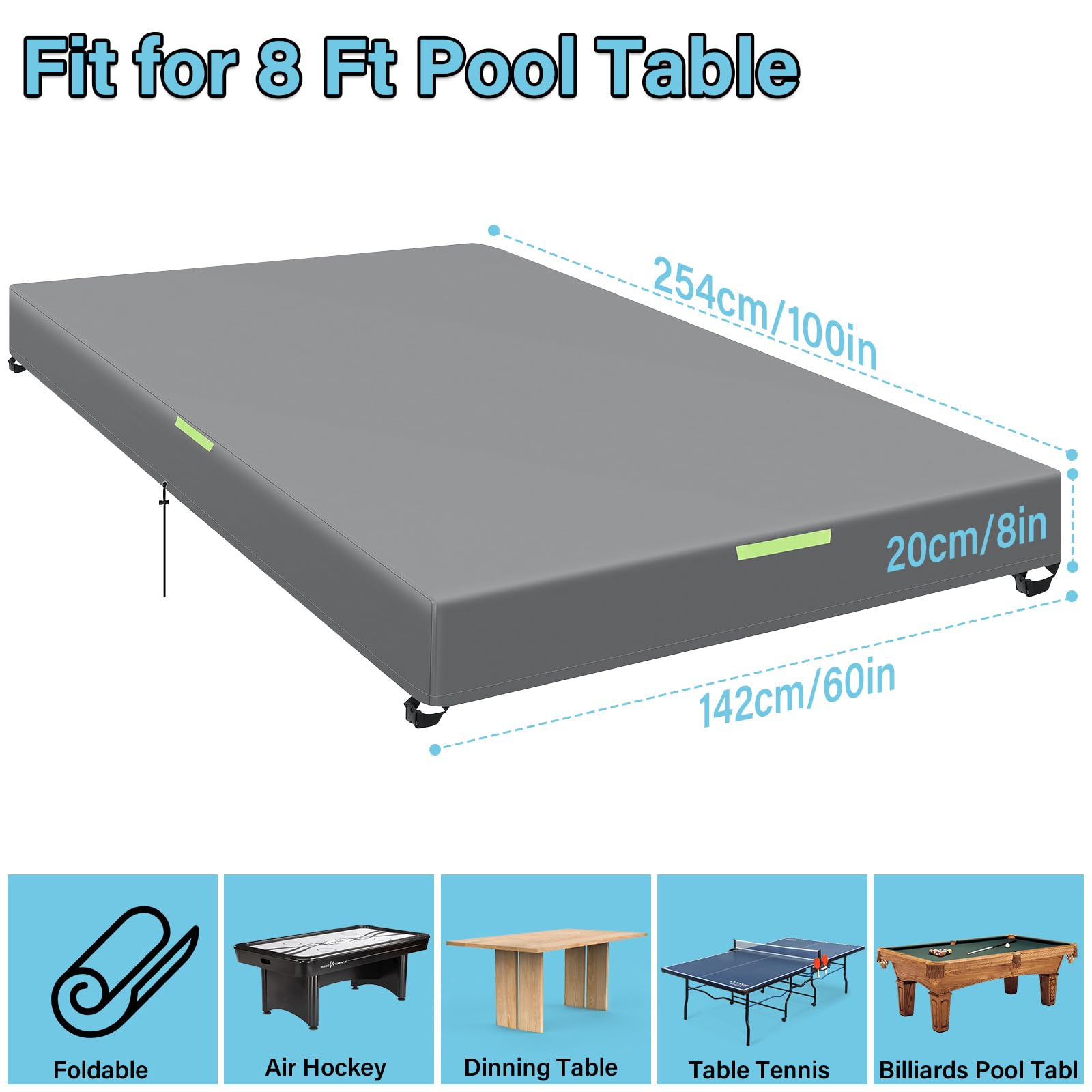 **GEMITTO Waterproof Pool Table Cover with Handles & Drawstring - Fits 7/8/9 FT Billiard & Snooker Tables - Indoor & Outdoor Protection for Game Rooms, Bars, and Home Use**