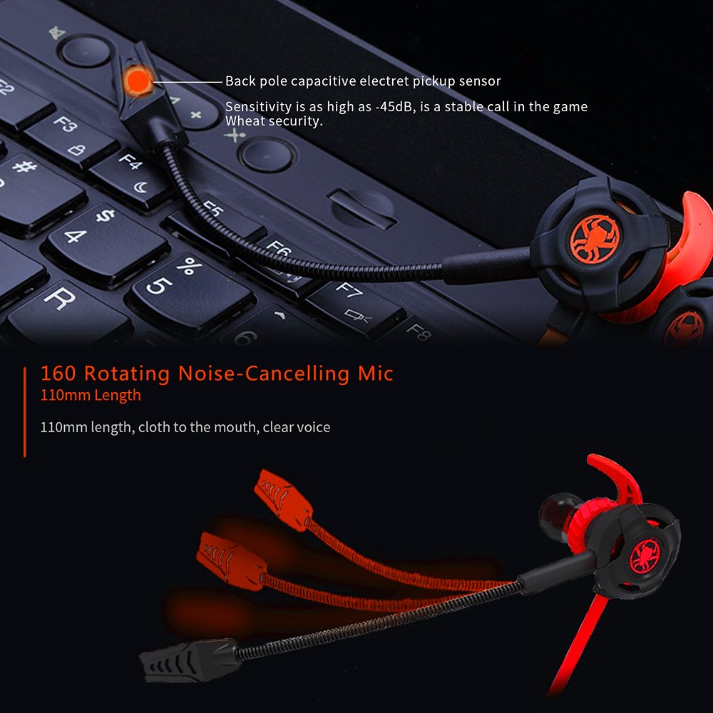 DLAND Wired Gaming Earbuds with Adjustable Mic - Noise Cancelling Headphones for PS4, Xbox, PC, Laptop & Smartphones - Soft Comfort Design, Inline Controls & Portable Case (Red) - Perfect for Esports, Online Gaming & Hands-Free Calling