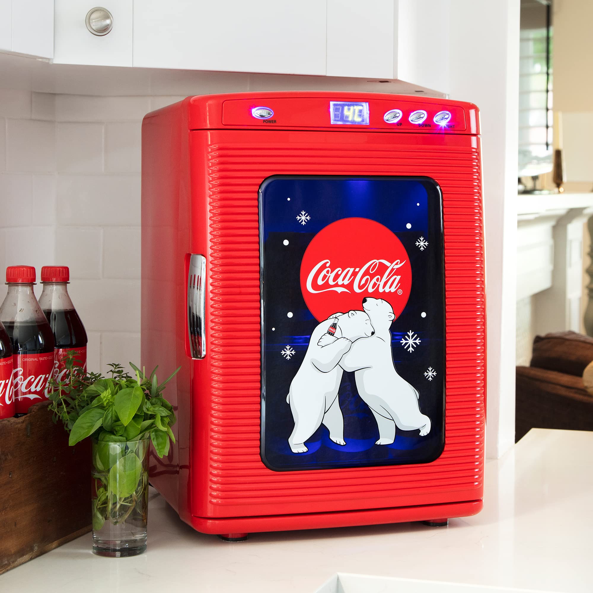Retro Coca-Cola 25L Mini Fridge with Polar Bear Design - Portable Cooler & Warmer for Drinks, Snacks, Skincare & Cosmetics - AC/DC Power - Perfect for Bedroom, Office, Dorm, Travel & Home Decor