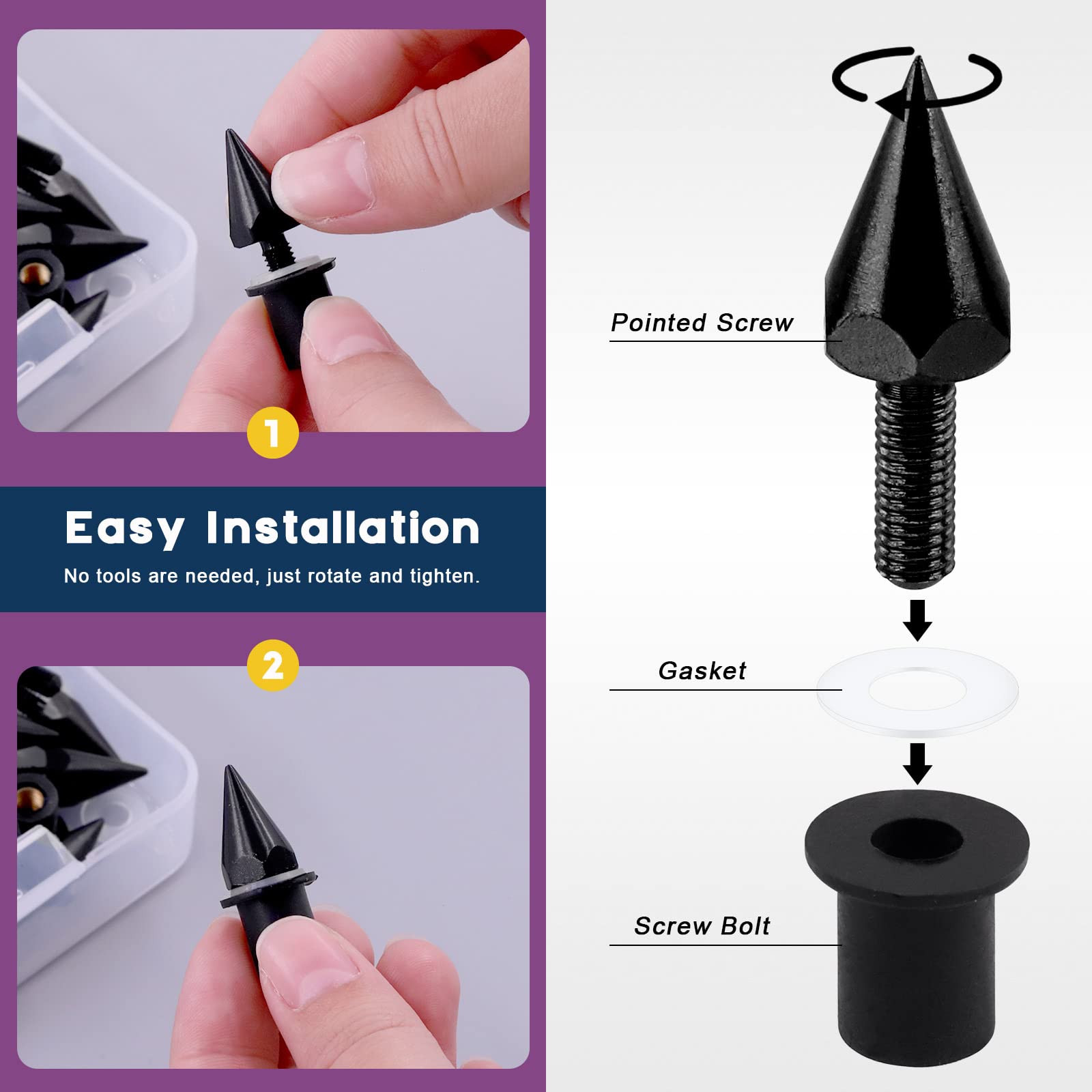 Swpeet 15Pcs Motorcycle Windscreen Screws Kit - Black Aluminum Spike Bolts for Bike Mods & Customization