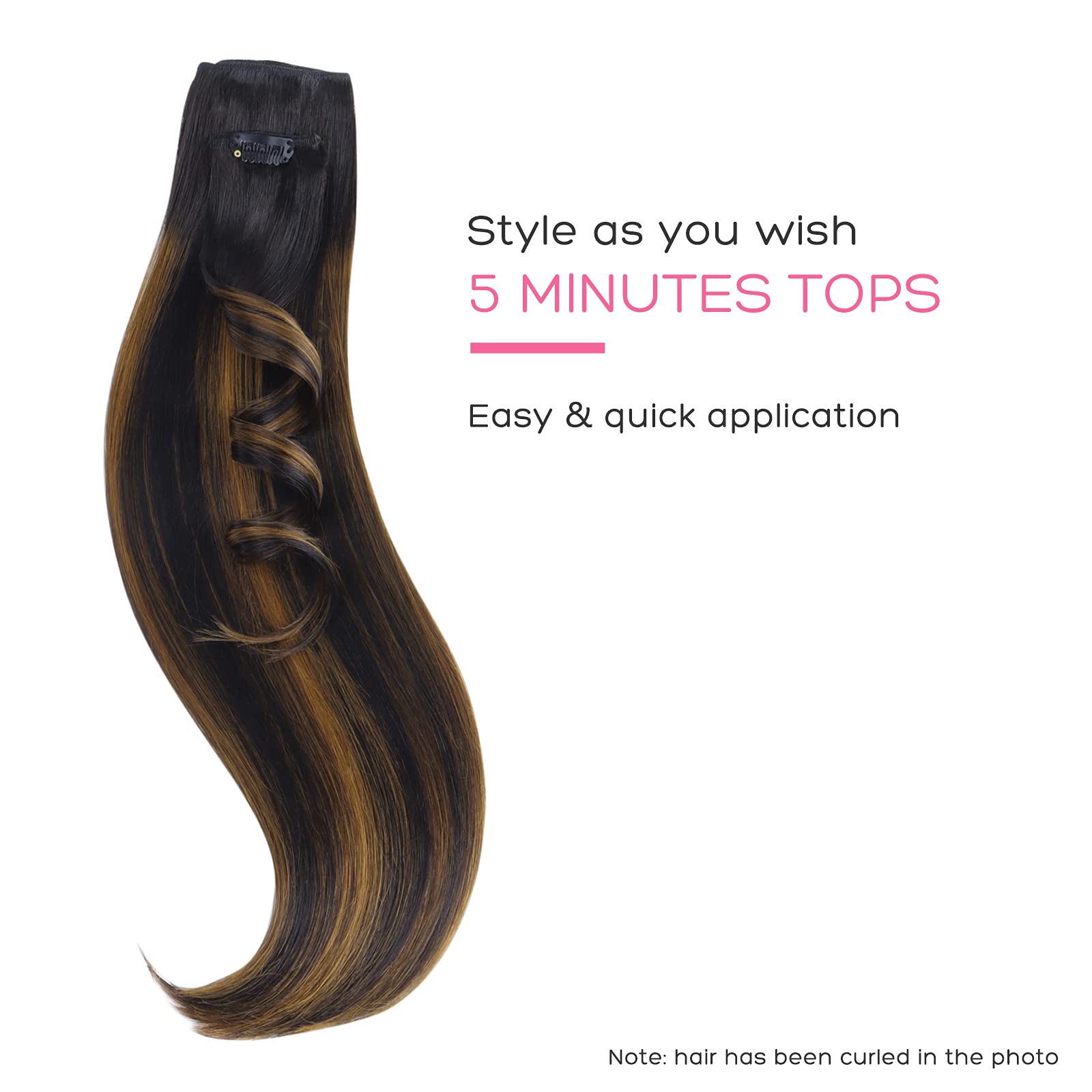 Marat Clip in Human Hair Extensions 22 Inch - 120g Straight Natural Black Mixed Chestnut Brown Hair Extensions for Women - Perfect for Daily Wear, Parties & Special Occasions