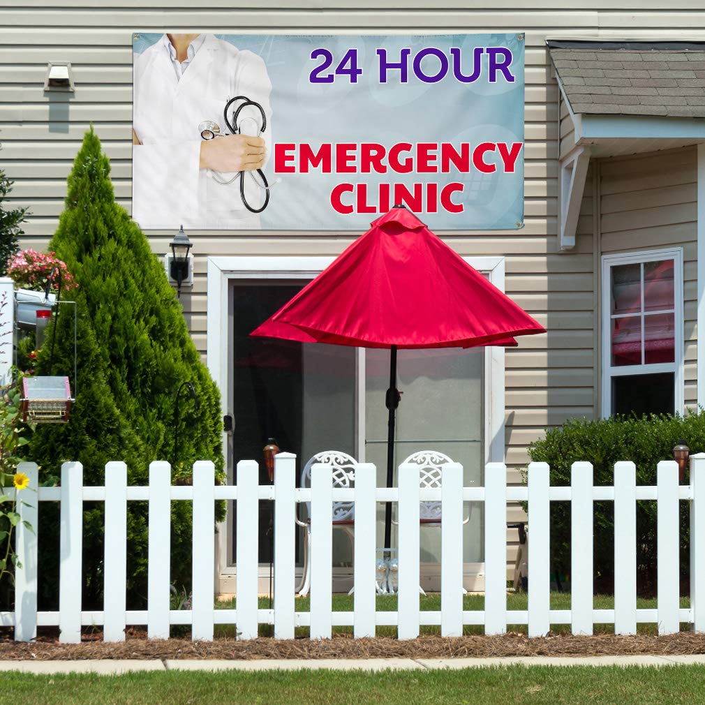 24-Hour Emergency Clinic Vinyl Banner - Weatherproof, Durable Outdoor Yard Sign (60x144 Inches, 10 Grommets) - Perfect for Hospitals, Clinics & Healthcare Facilities