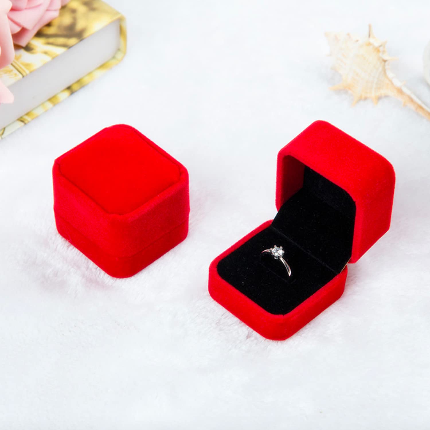 6 Pack Velvet Jewelry Gift Box Set - Necklace, Earring & Ring Storage Boxes with Cotton Filling (2.16 x 1.7 x 1.96 Inches, Red) - Perfect for Wedding, Anniversary, Birthday Gifts & Jewelry Organization