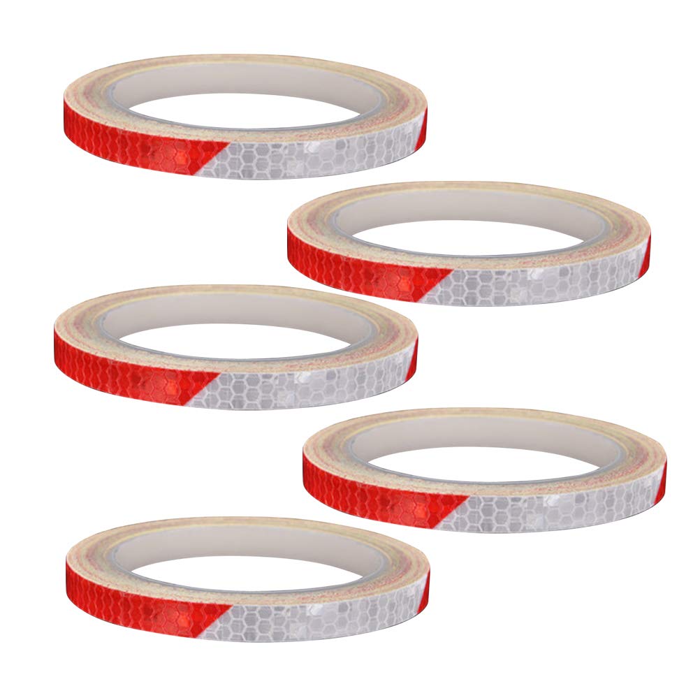 5-Pack Red & Silver Wheel Reflective Stickers - High Visibility Safety Rim Tape for Bicycle Wheels - Waterproof Warning Strips for Night Cycling & Road Safety Accessories