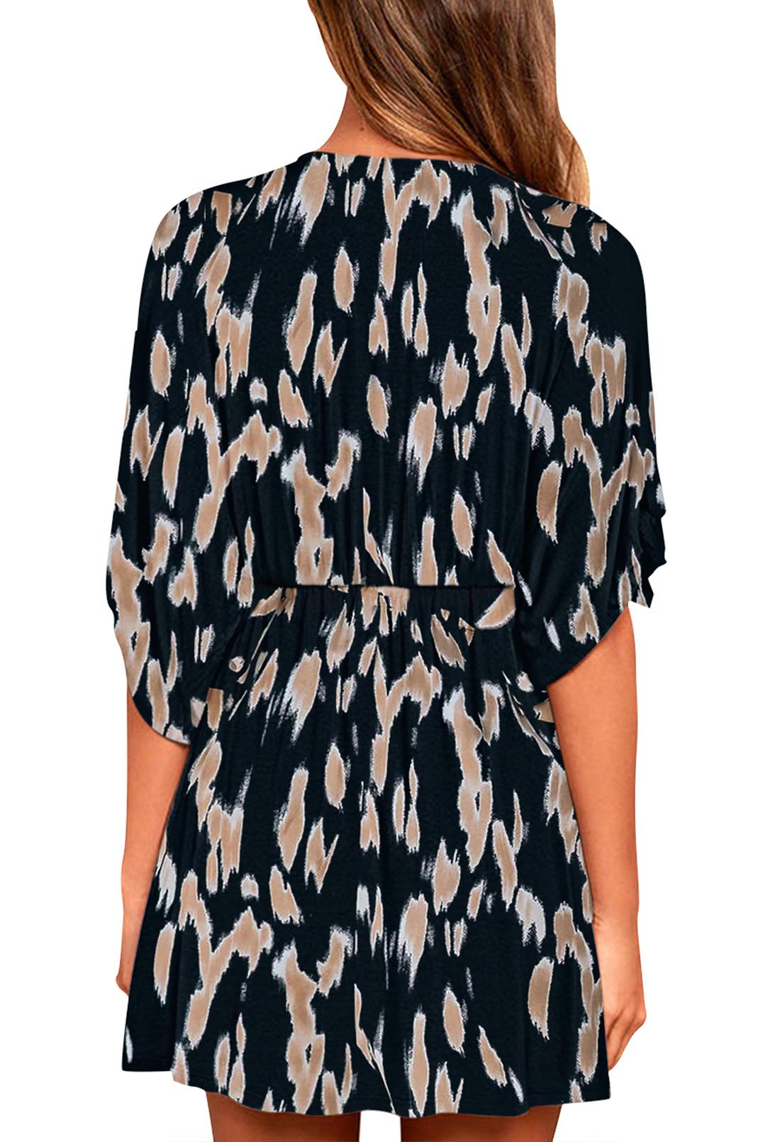 Meenew Women's Summer Tunic Dress - Casual Loose Swing V-Neck Short Sleeve Vacation Dress for Beach, Travel & Everyday Wear