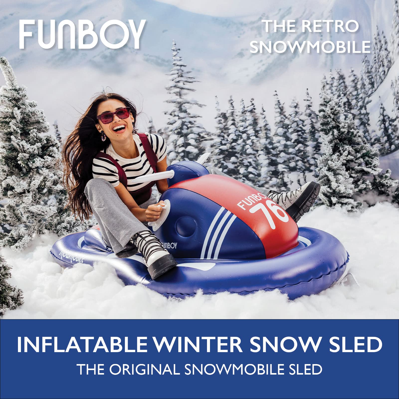 FUNBOY Inflatable Snowmobile for Winter Fun - Retro Style 2-Pack Set | Perfect for Backyard Snow Play, Kids Winter Activities & Holiday Parties