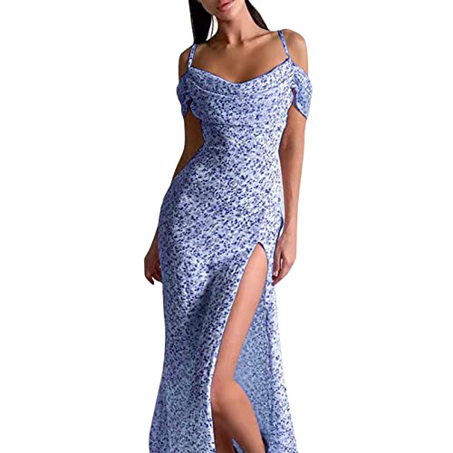 Women's Sexy Hollow Out Maxi Wrap Dress - Spaghetti Strap Low Cut Cami Bodycon Sundress for Summer Beach & Formal Occasions (Blue, Medium) | Perfect for Vacations, Date Nights & Outdoor Parties