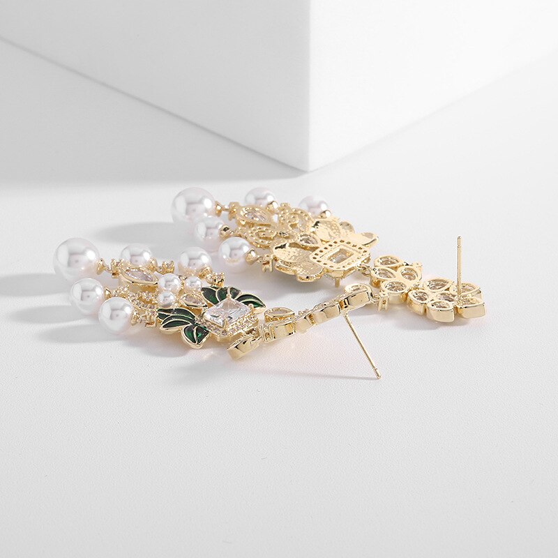 Elegant Green Leaf Cubic Zirconia Dangle Earrings for Women - Perfect for Weddings, Parties & Special Occasions | Formal & Casual Jewelry Accessories