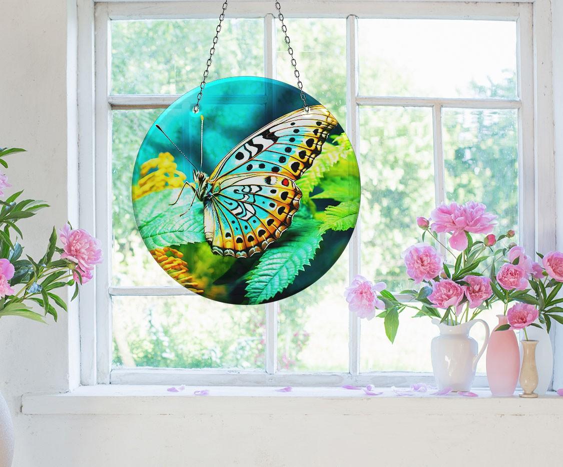 Blue Butterfly Suncatcher Window Decor - Handmade Stained Glass Sun Catcher for Home, Office, Nursery - Perfect for Windows, Gifts & Boho Room Decor