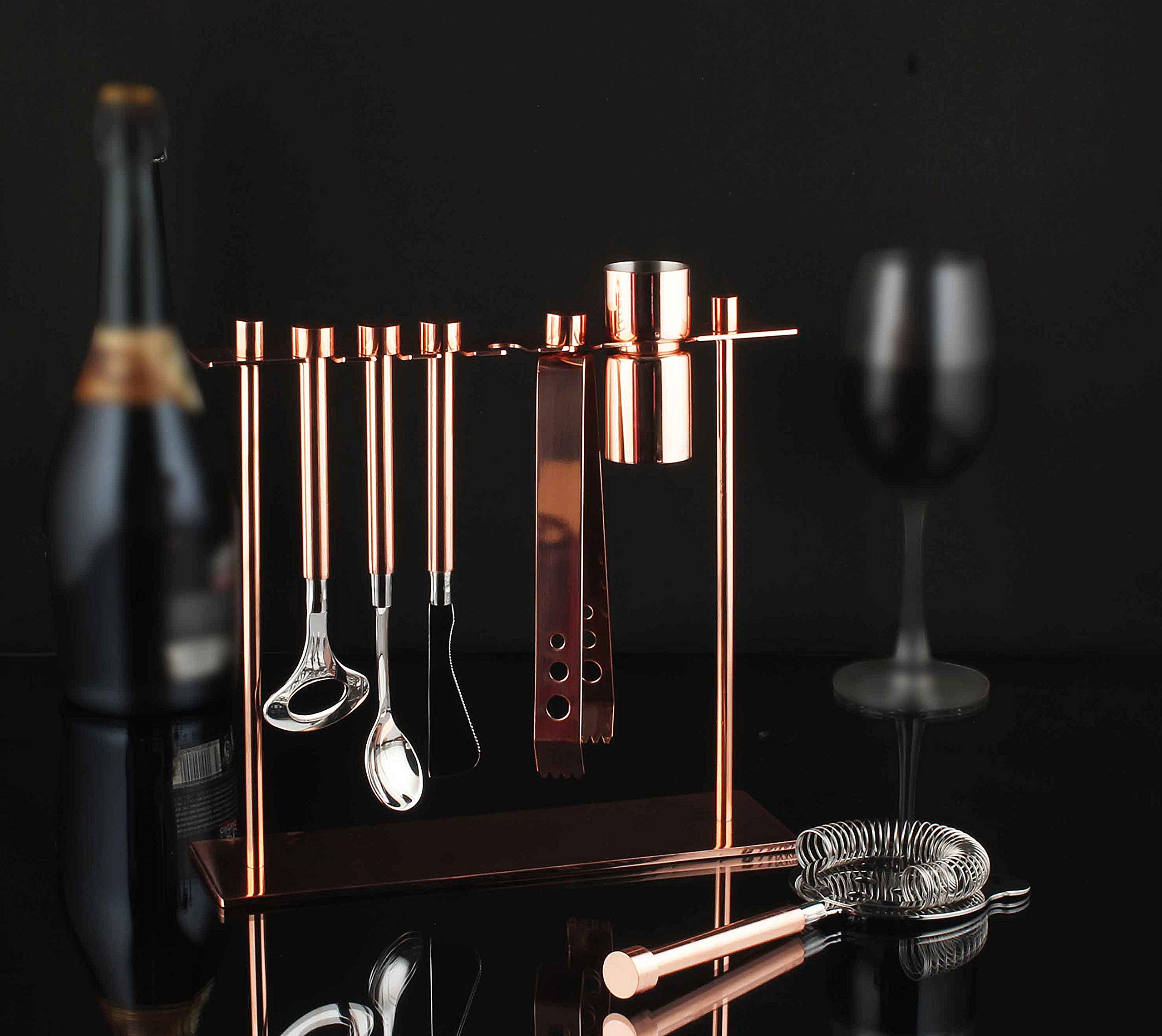 Premium 7-Piece Copper Plated Bar Tool Set - Cocktail Shaker, Jigger, Strainer & More for Home Bartending & Professional Mixology