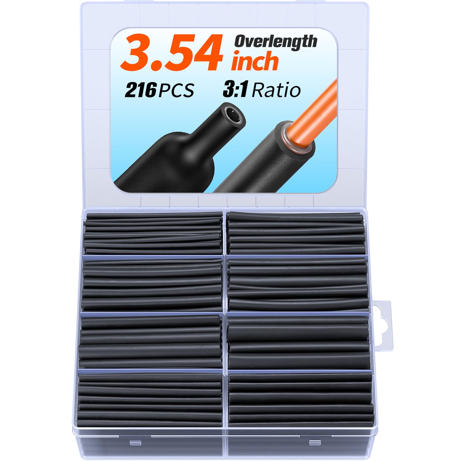 216PCS Heat Shrink Tubing Kit - 3:1 Black Waterproof for Wires & Automotive | Electrical Insulation Solution