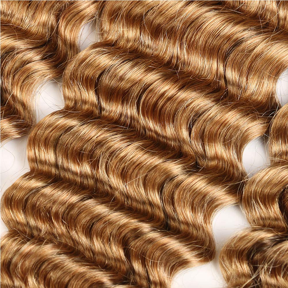 XCCOCO Honey Blonde Deep Wave 100% Peruvian Virgin Human Hair Extensions - 3 Bundles with 10