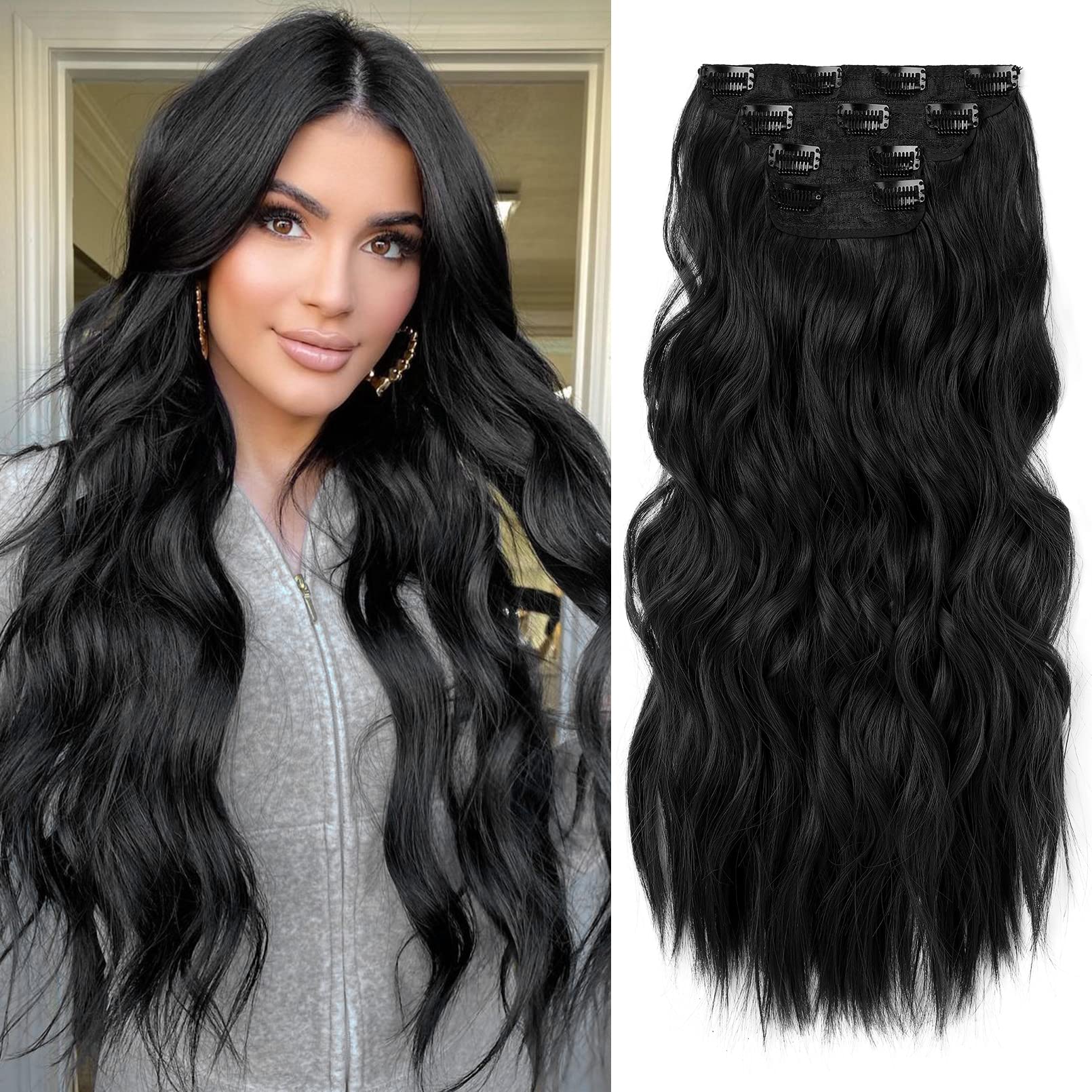 4PCS Clip-in Synthetic Hair Extensions - Long & Thick Hair Extensions for Women - Perfect for Parties, Weddings & Everyday Styling