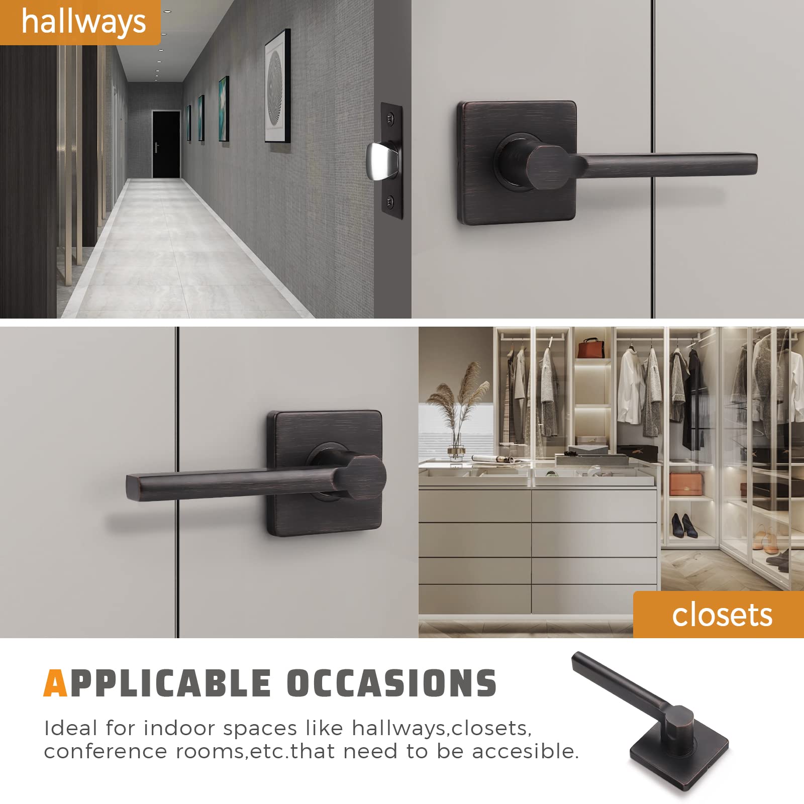 KNOBWELL 6-Pack Modern Square Passage Door Lever Set - Keyless Entry Door Handles for Hall, Closet & Interior Doors - Oil Rubbed Bronze Finish - Reversible for Right/Left Hand Use - Perfect for Home, Office & Commercial Spaces