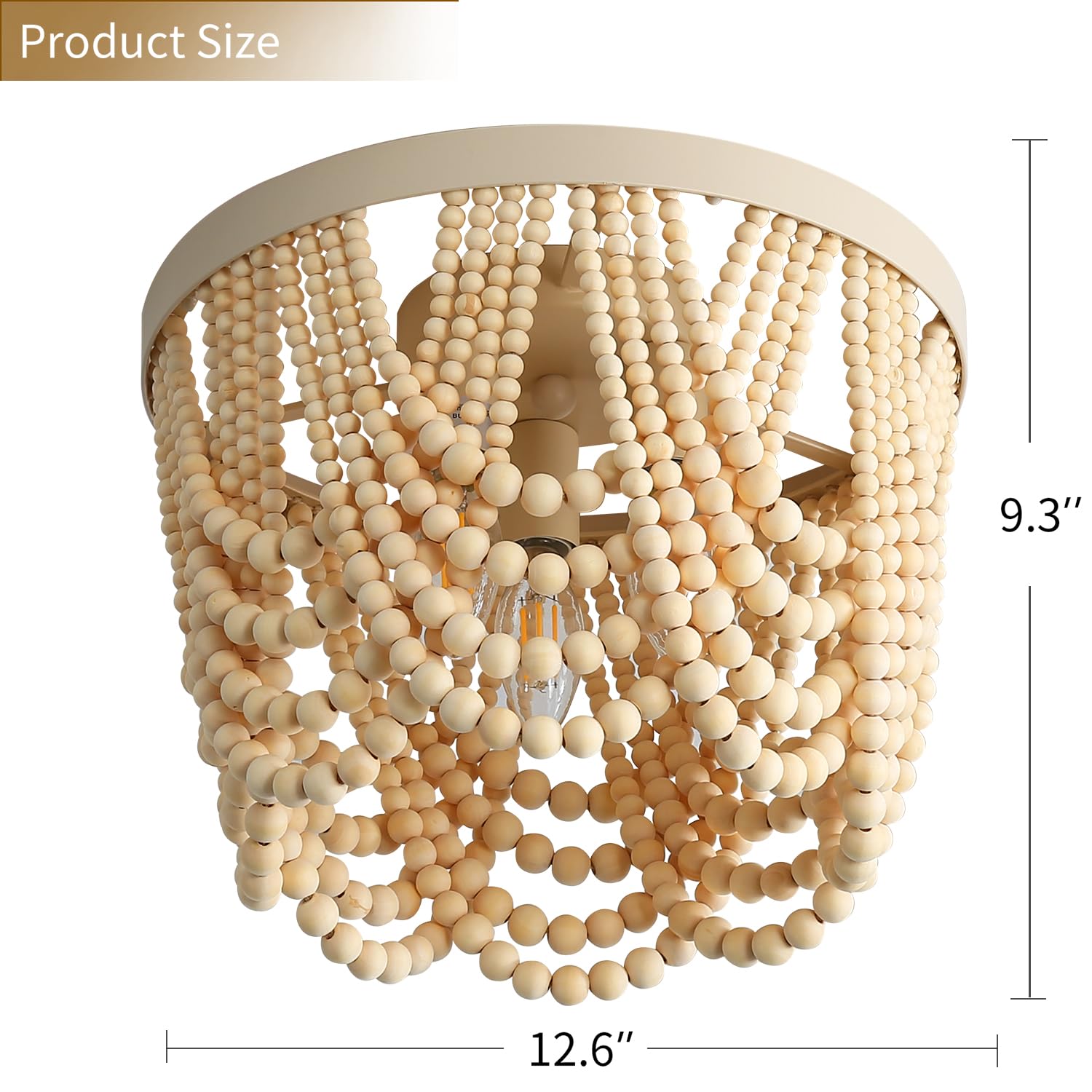 Bohemian Wood Beaded Chandelier - 3 Light Recessed Mount Ceiling Lamp in Antique Rustic Finish | Perfect for Dining Room, Bedroom, Nursery, Hallway & Entryway Decor | Creates Cozy Bohemian Ambiance