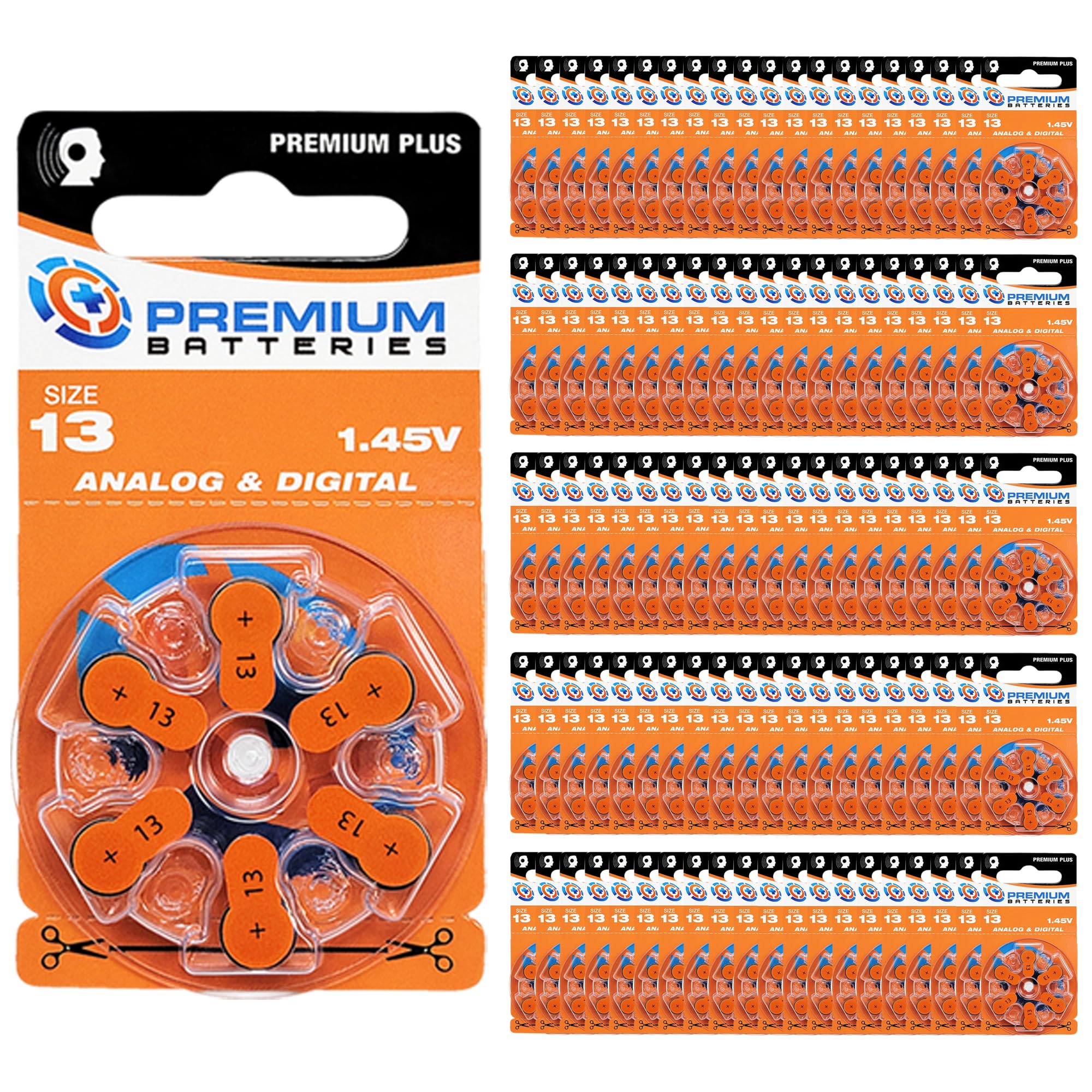 Size 13 Zinc Air Hearing Aid Batteries (600 Count) - 1.45V Orange Tab for PR48, ZA13, P13 Compatible Devices | Long-Lasting Power for Hearing Aids & Assistive Listening Devices