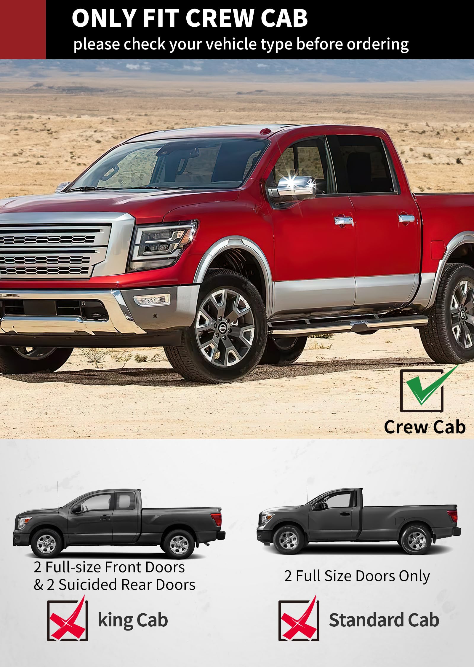 YITAMOTOR 6 Inch Aluminum Running Boards for 2004-2024 Nissan Titan Crew Cab & 2016-2024 Titan XD - Black Side Steps Nerf Bars - Durable Off-Road Protection & Easy Step Access