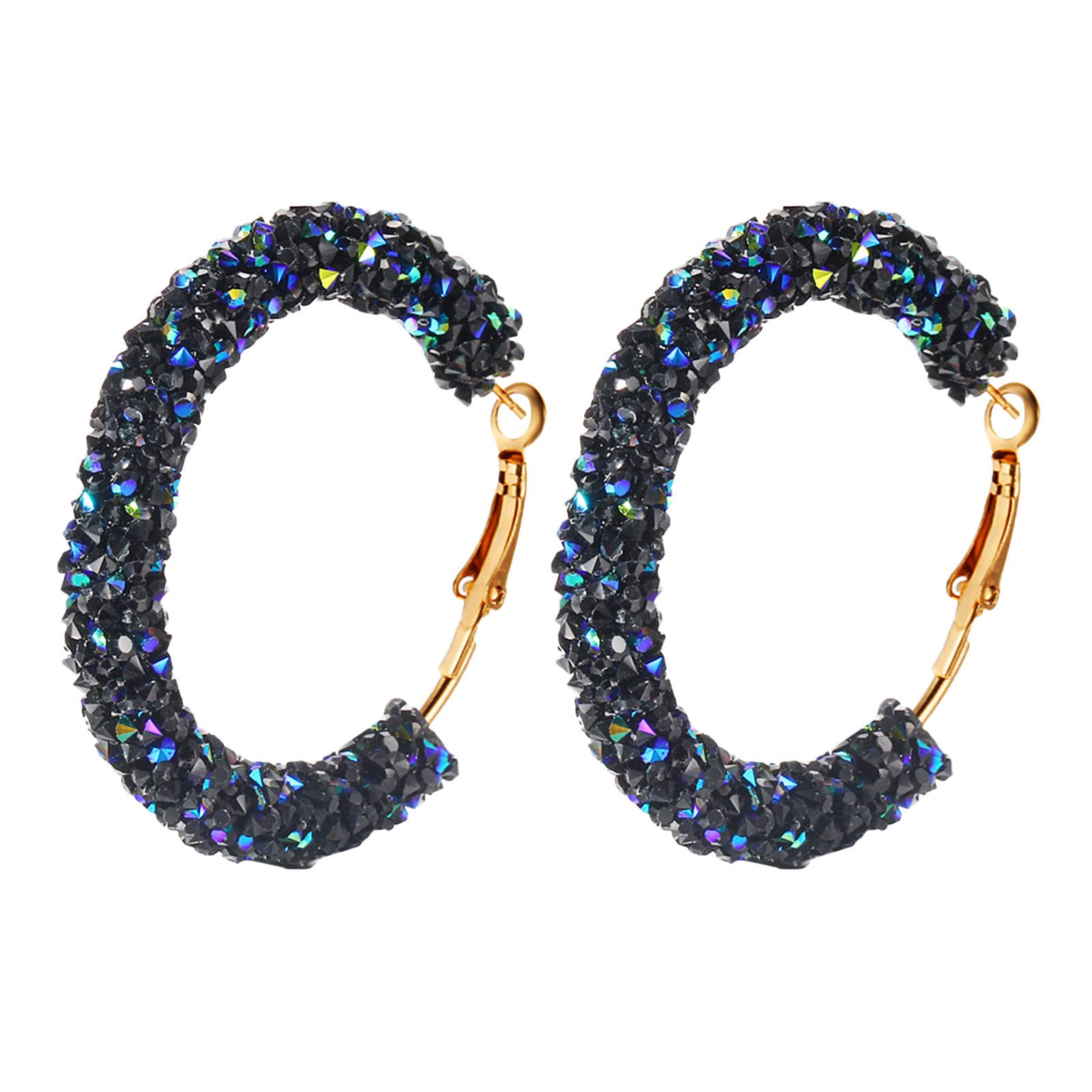 Crystal White Exaggerated Shiny Black Punk Hoop Earrings for Women - Large Retro Fashion Jewelry - Perfect for Parties, Concerts & Punk Style Outfits