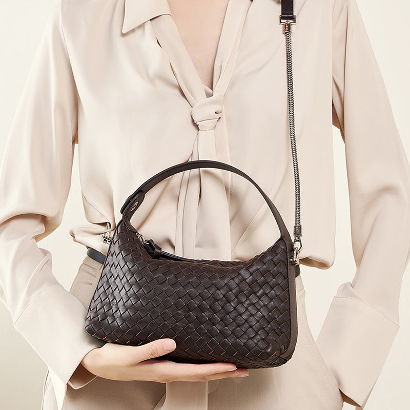 Genuine Leather Woven Dumpling Bag - Stylish Tote, Shoulder & Crossbody Purse for Women | Perfect for Work, Travel & Everyday Use