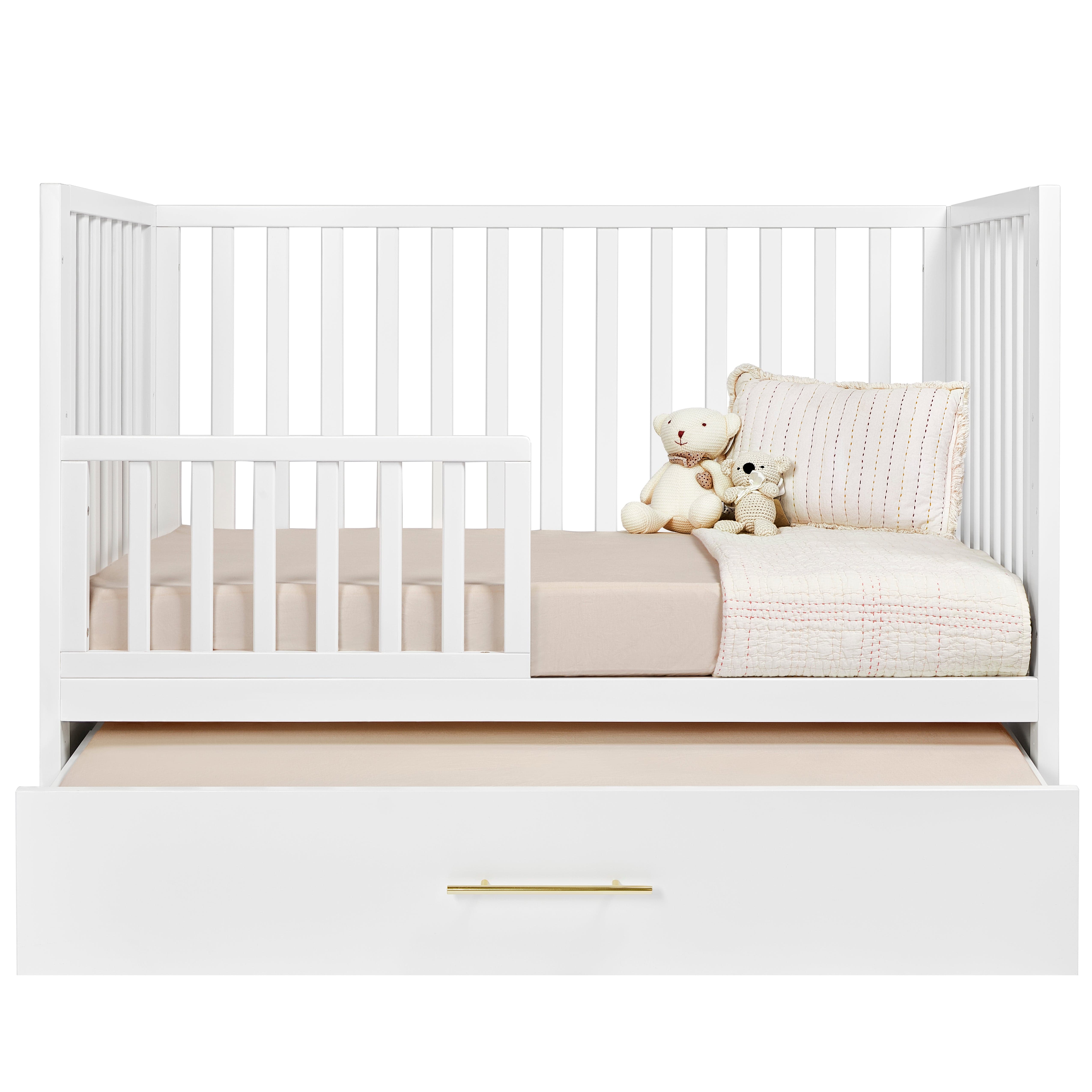 Hush Crib with Trundle - Gold Handle Baby Bed for Nursery, Toddler & Guest Room - Perfect for Small Spaces & Sleepovers