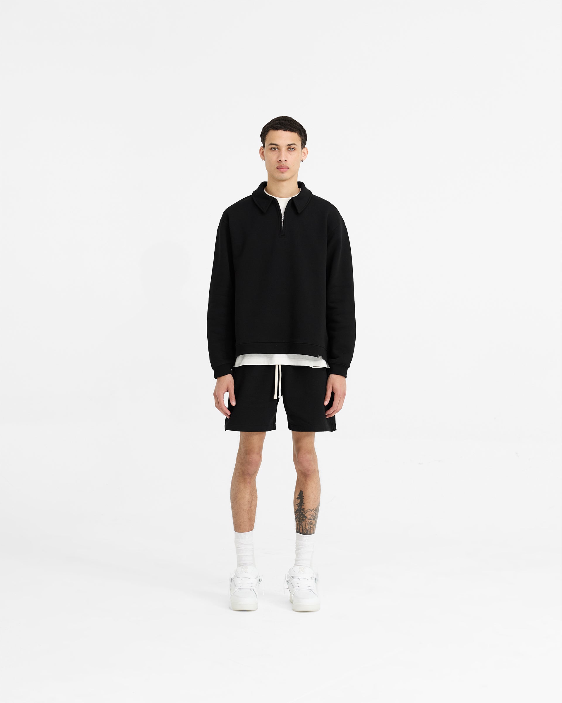 Initial Boxy Quarter Zip Sweatshirt - Black | Men's Casual Pullover for Everyday Wear & Street Style