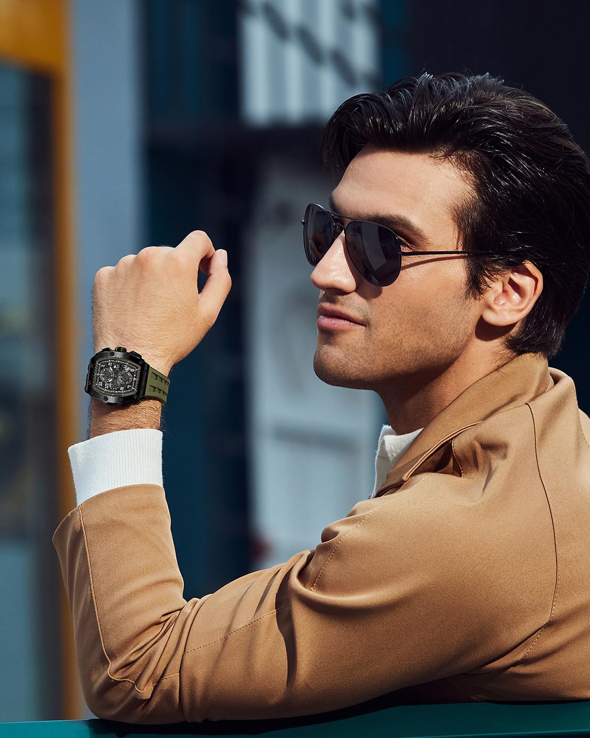 Luxury Tonneau Men's Watch - Waterproof 50M Analog Chronograph with Date Calendar - Business Dress & Diver Watch for Work & Formal Occasions - Large Square Face Wristwatch for Professional & Casual Wear