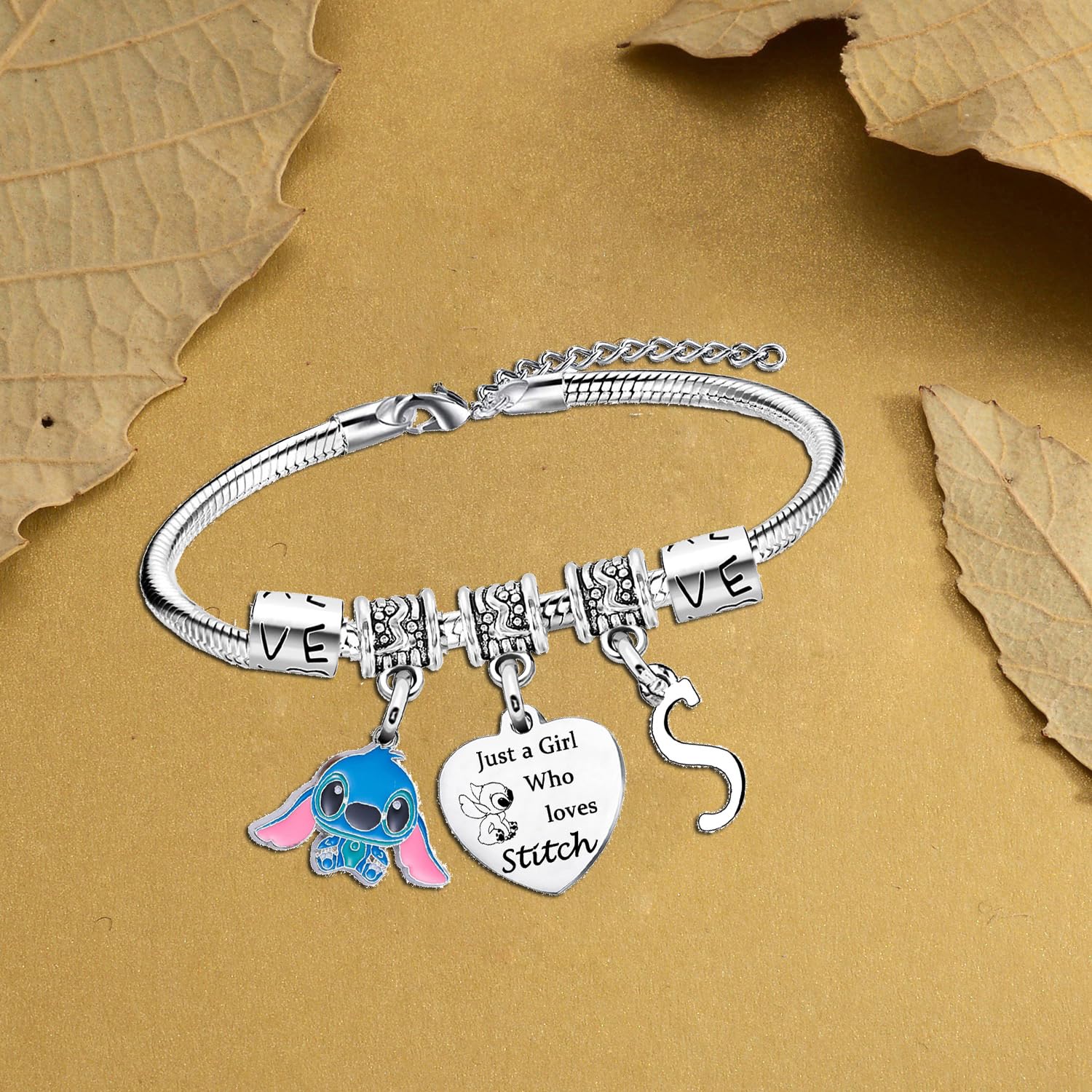 Personalized Initial Letter Stitch Bracelet for Women - Custom Name Jewelry, Christmas & Birthday Gifts for Stitch Lovers | Disney Inspired Friendship Bracelet for Everyday Wear & Special Occasions