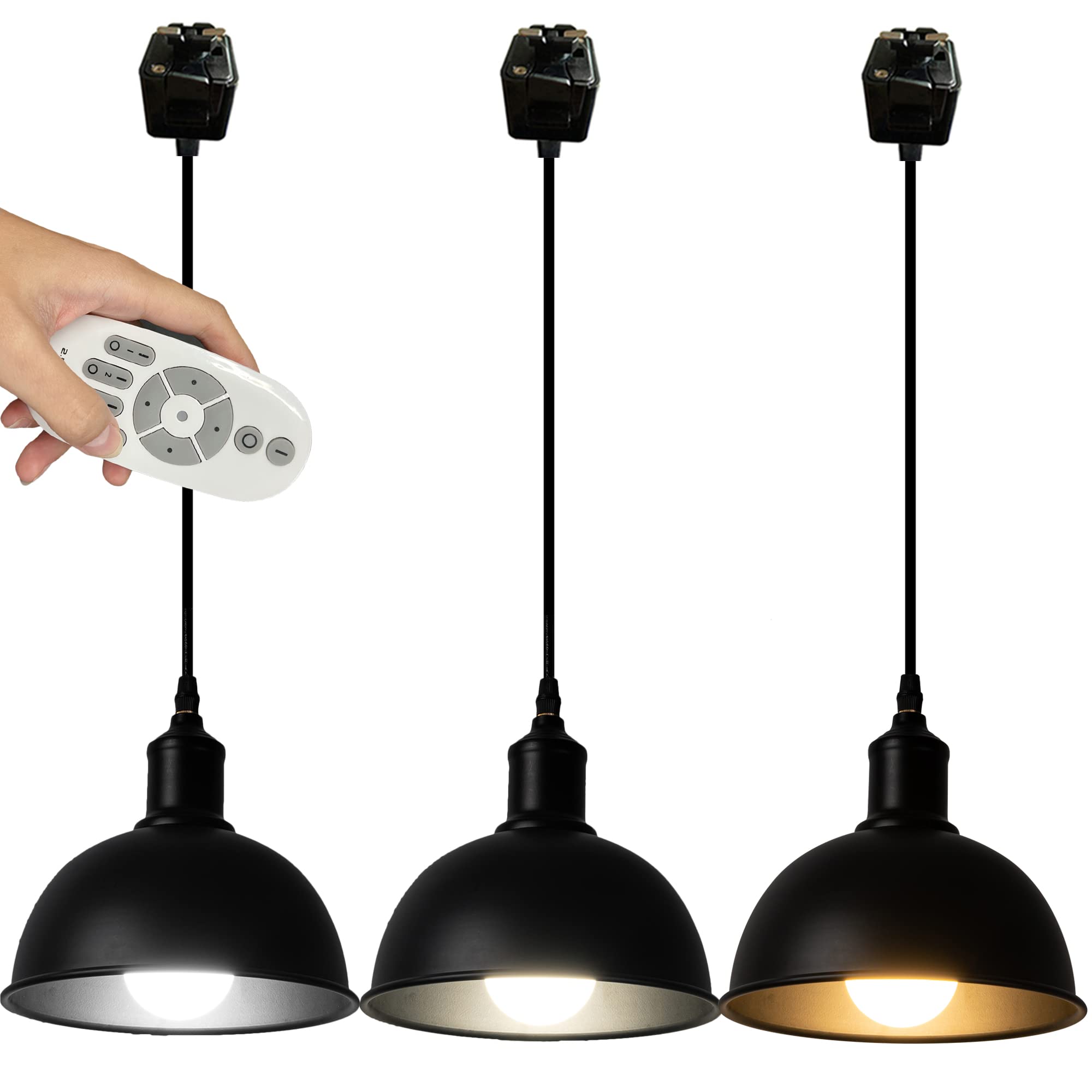 Vintage Black Iron Industrial J-Type Track Pendant Lights - 4ft Cord with Smart Dimmable LED Bulbs & TX Control - Modern Farmhouse & Rustic Cottage Style Lighting for Kitchen Island, Dining Room, Bar Counter (Customizable Length)