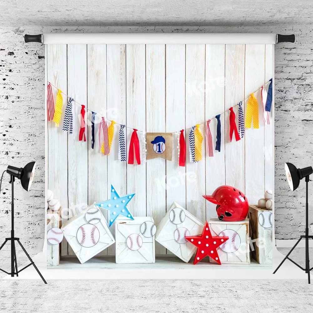 Kate 10x10ft Baseball Themed 1st Birthday Party Backdrop - White Wood Wall Photography Background for Happy Birthday Decor, Studio Props & Photo Booth Scenes | Perfect for Baby's First Birthday, Baseball Theme Parties & Professional Photography