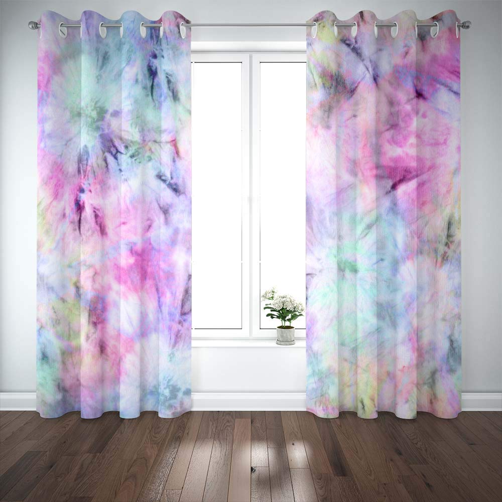 Pastel Tie Dye Blackout Curtains for Bedroom - 2 Panels Set 52x63 Inches, Soft Window Shades for Living Room & Dorm, Light Blocking & Privacy, Boho Home Decor (Country Style, Bedroom & Living Room Use)