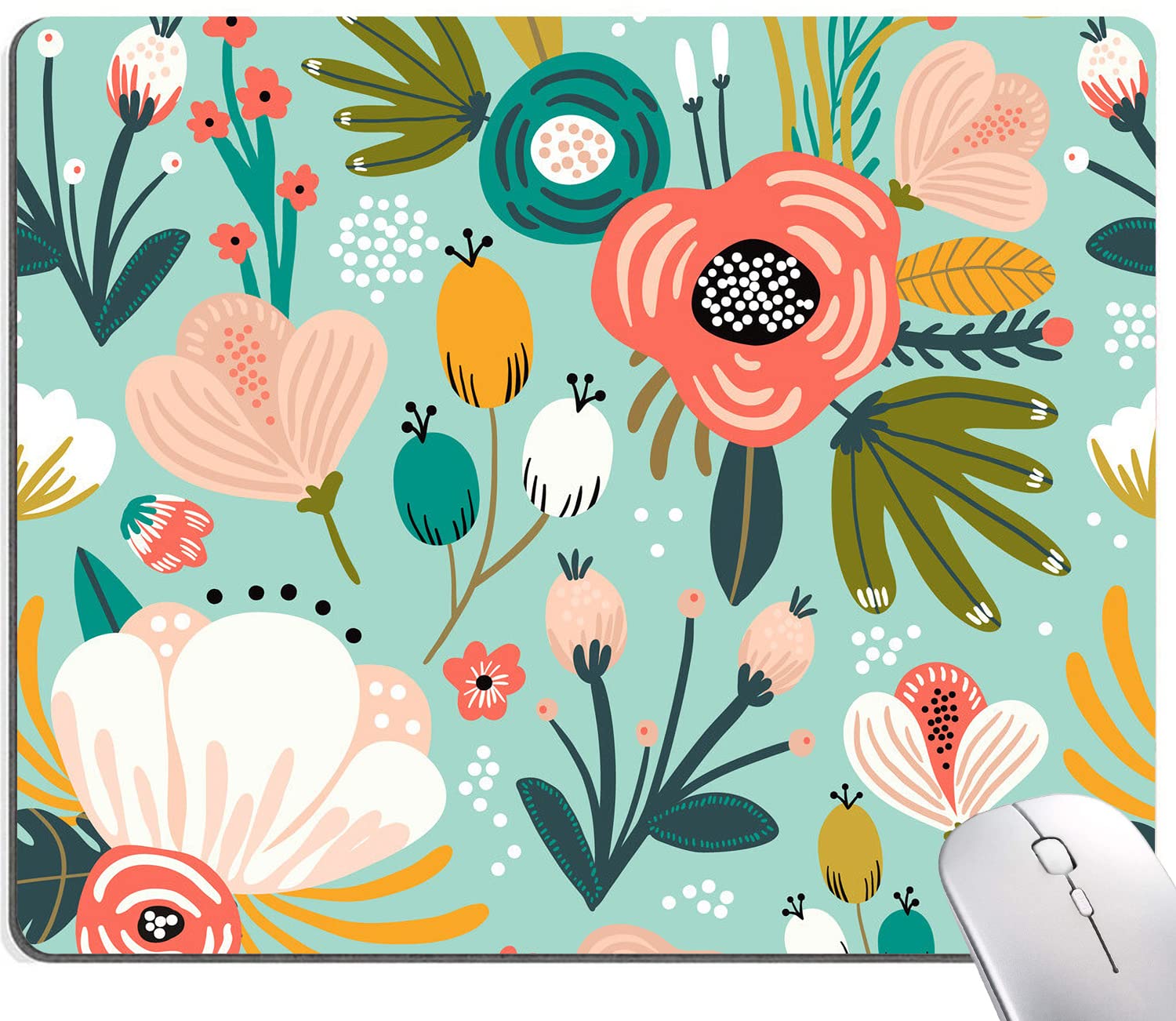Stylish Floral Mouse Pad for Women - Washable Non-Slip Square Desk Mat for Office & Laptop - Cute Abstract Design Computer Mousepad Compatible with Wireless Mice - Perfect for Home Office, Gaming & Workspace Decor