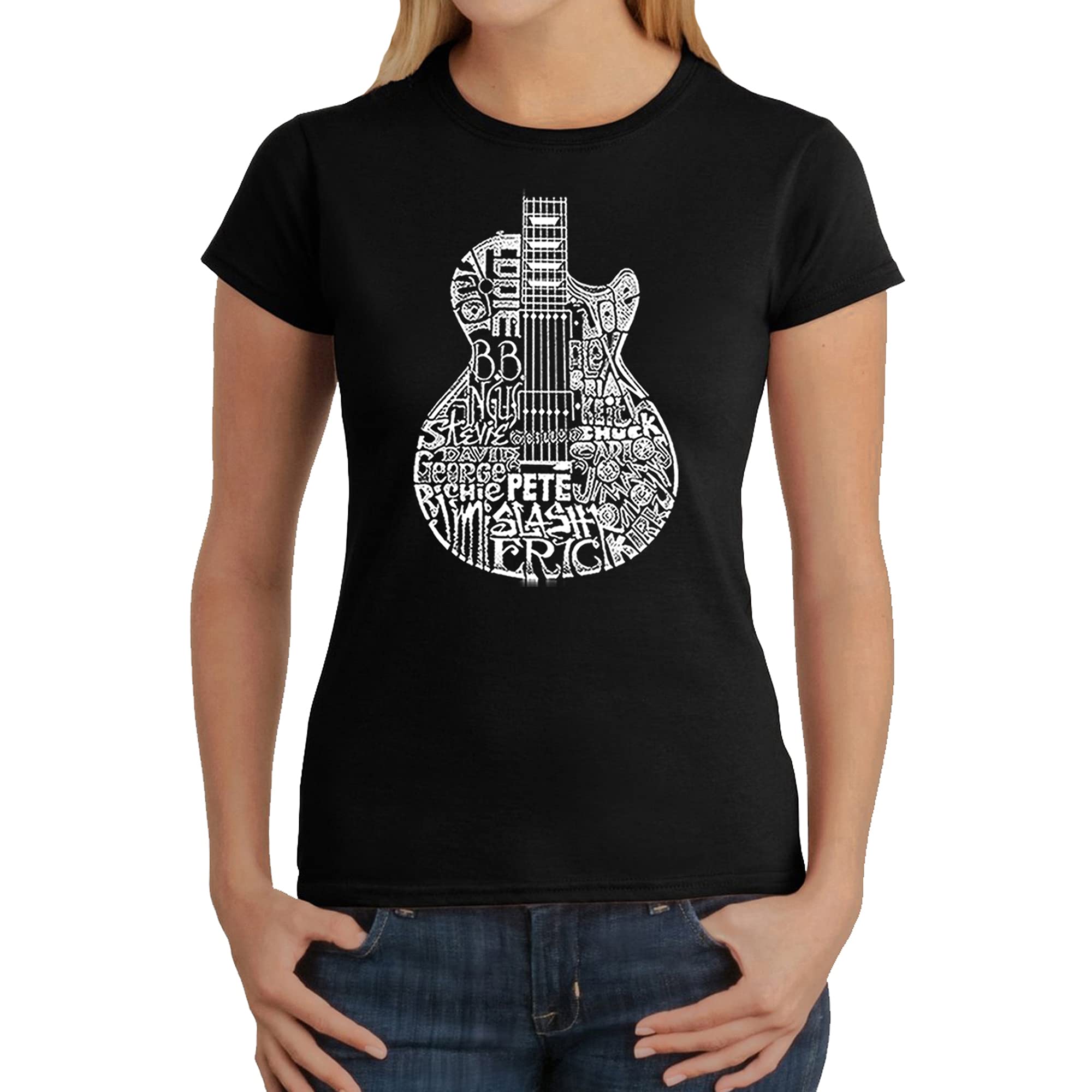 LA POP ART Women's Graphic T-Shirt with Rock Guitar Design - Stylish Music Lover Tee for Concerts, Parties & Casual Wear