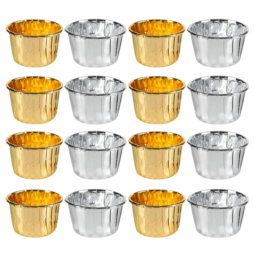 Premium 100-Pack Silver & Gold Curled Edge Baking Cups - Disposable Muffin & Cupcake Liners for Home Baking, Party Treats & Professional Dessert Displays