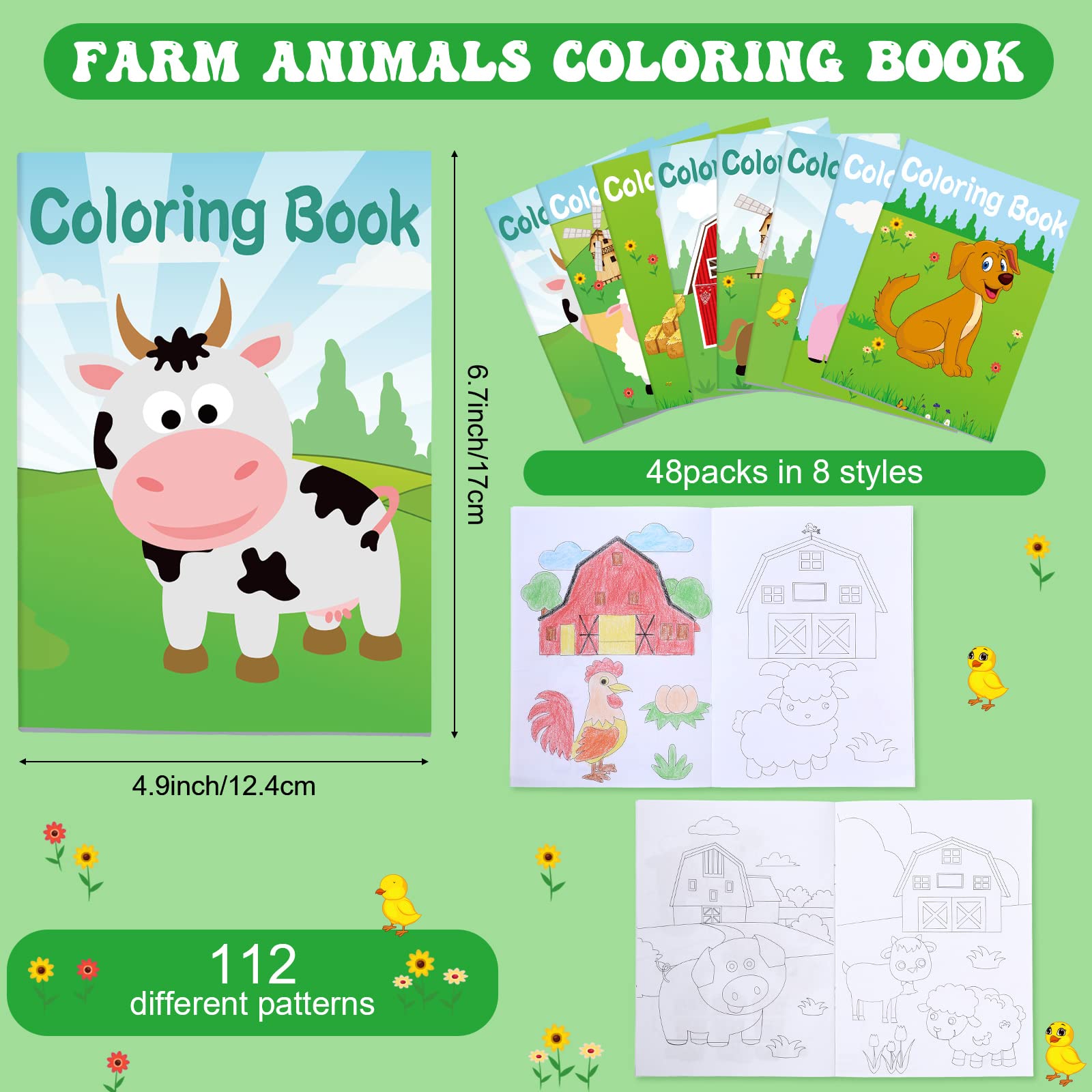 48 Pcs Farm Animal Mini Coloring Books for Kids - DIY Art Drawing Book Set with Cow, Sheep, Barnyard Theme - Perfect for Birthday Party Favors, Classroom Supplies, School Activities & Farmhouse Themed Events
