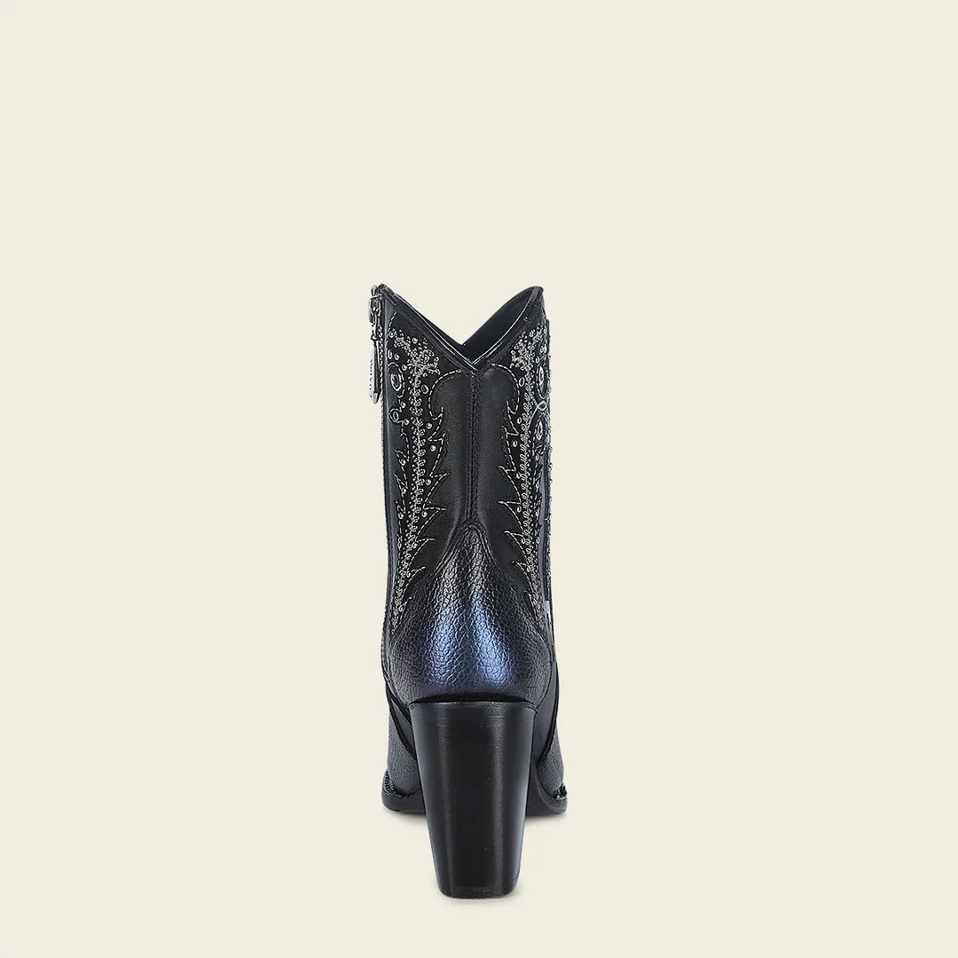 **Women's Cuadra Black Western Cowgirl Ankle Boots - Genuine Cowhide Leather - Perfect for Rodeo, Country Dancing & Casual Wear**
