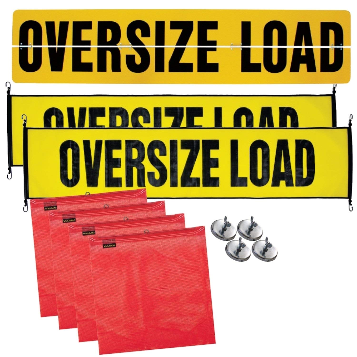 VULCAN Oversize Load Kit - 1 Aluminum Sign, 2 Nylon Signs, 4 Red Flags & 4 Magnets for Truck Safety & Road Compliance | Heavy Haul Transport & Construction Vehicle Accessories