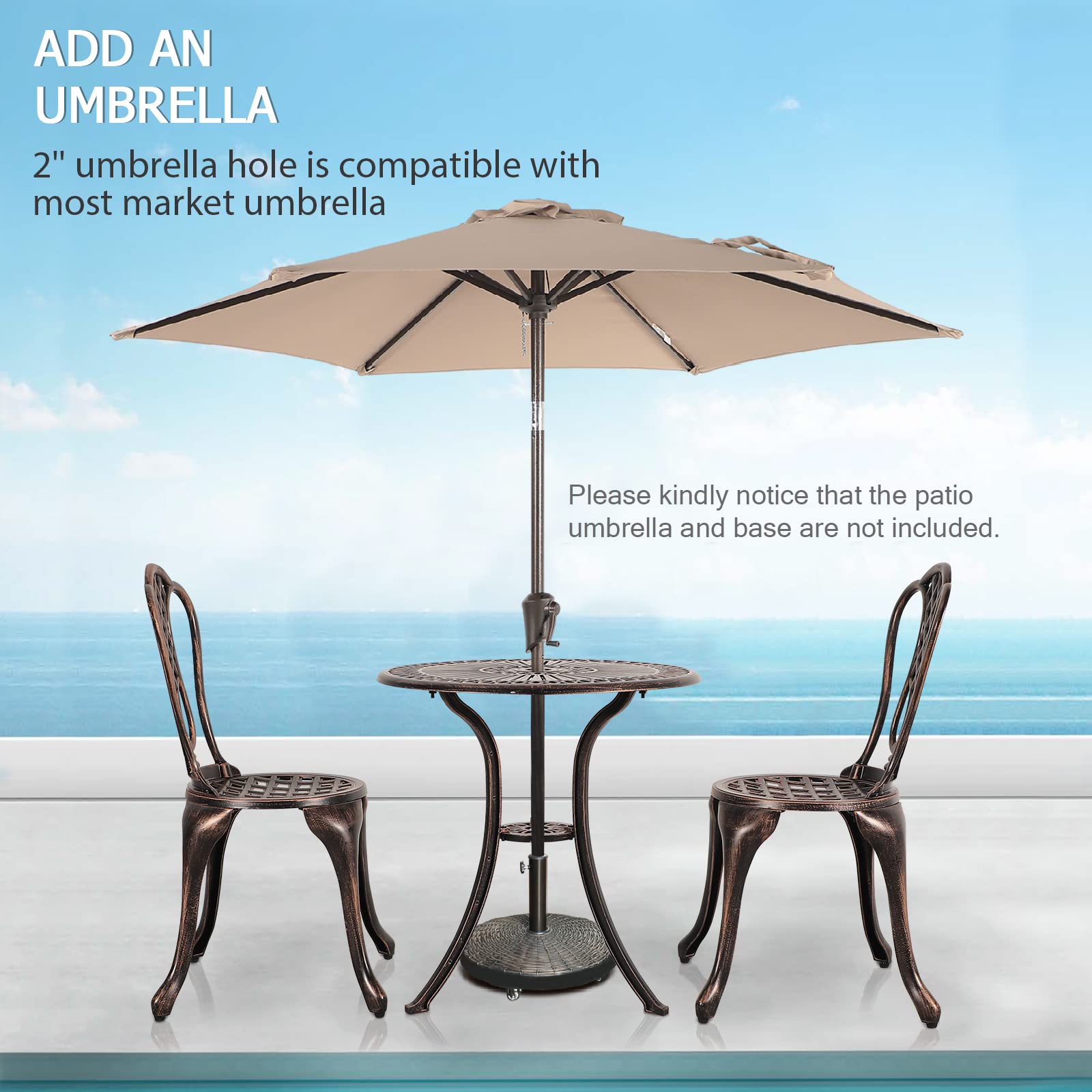 COBANA 3-Piece Patio Bistro Set - Outdoor Cast Aluminum Table & Chairs with 2