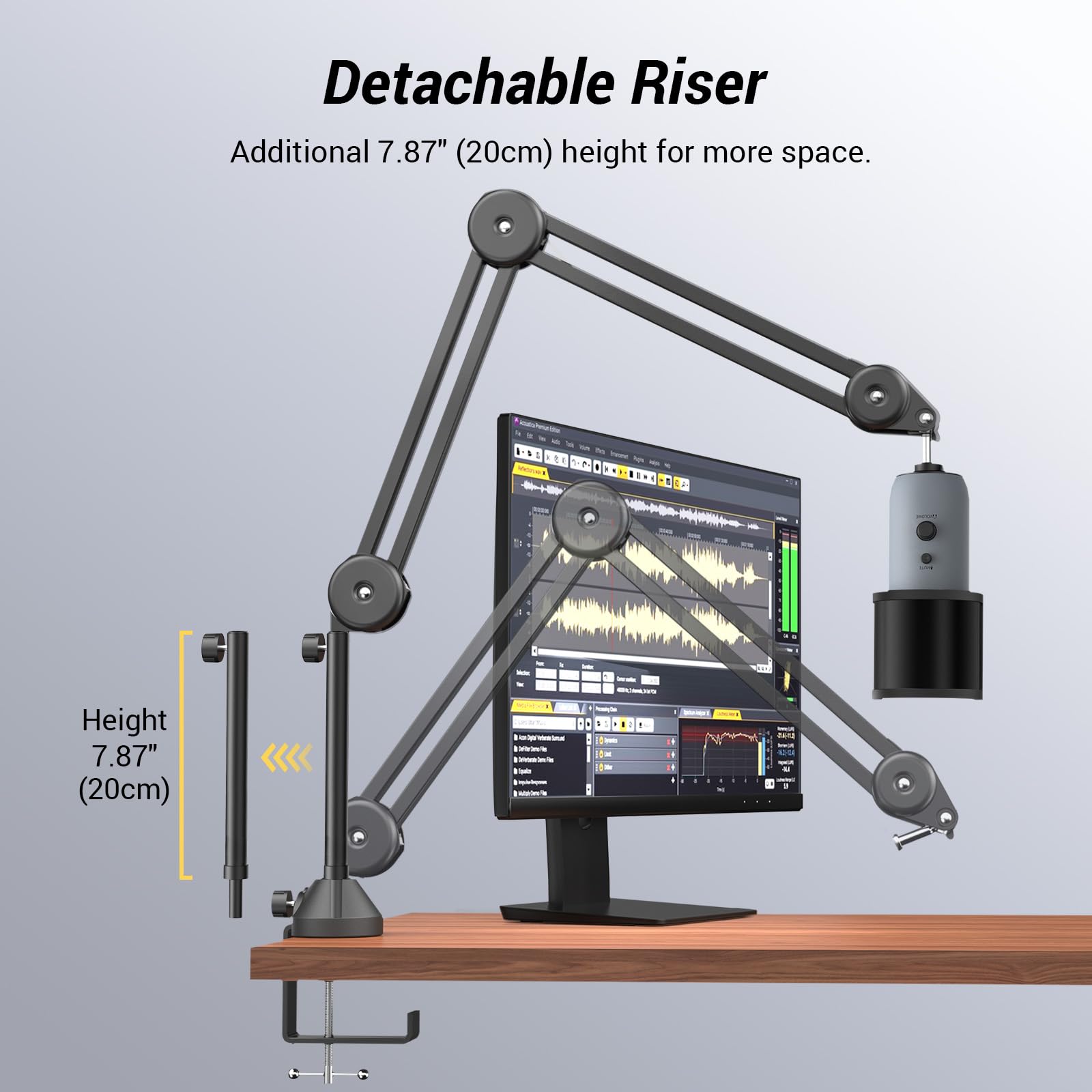 TONOR Blue Yeti Microphone Boom Arm Stand - Fully Adjustable Desk Mount with High Riser for HyperX, Rode, Razer & Elgato Mics - Perfect for Podcasting, Streaming, Gaming & Home Office Recording (Model T50) | Studio & Content Creation Setup