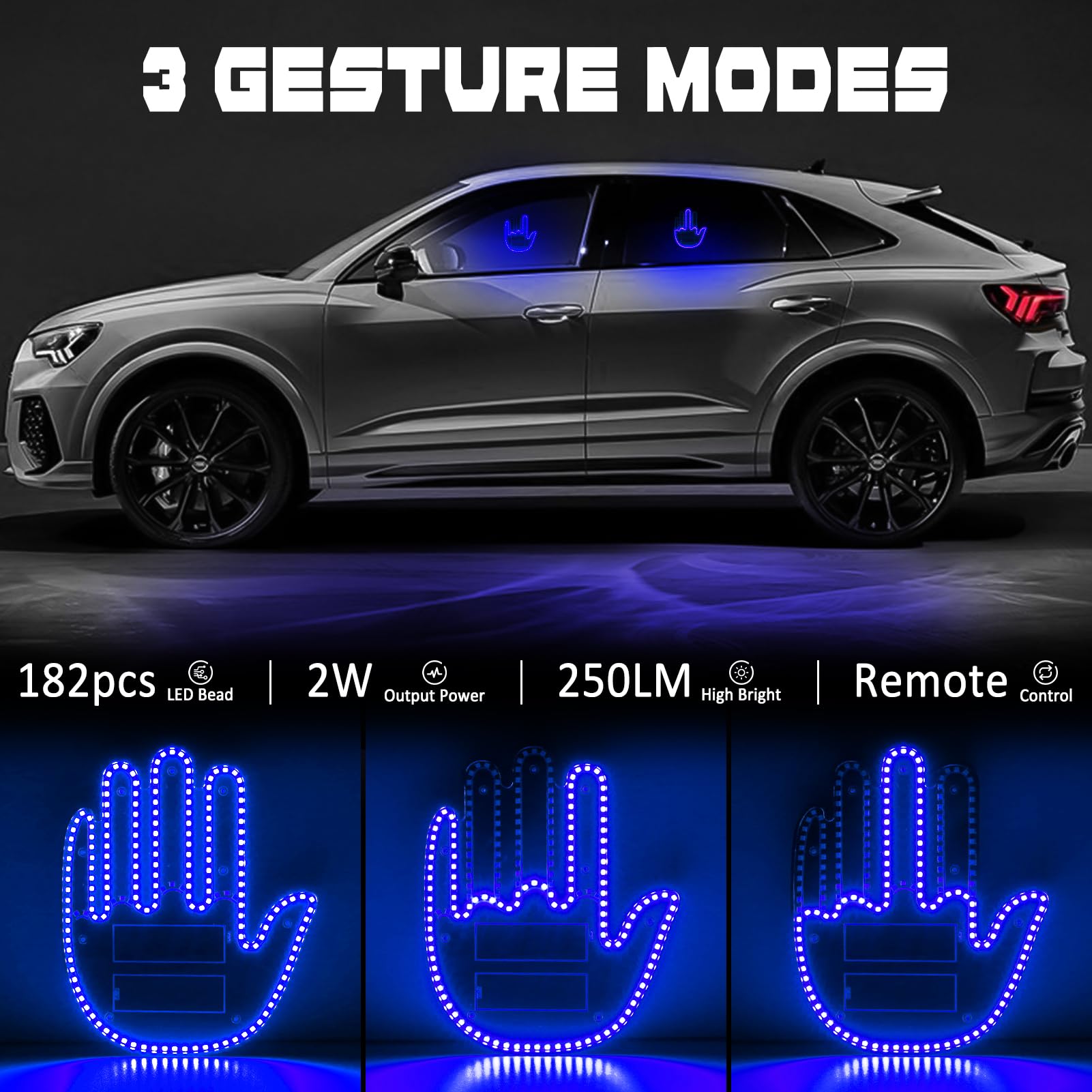 DIBMS Blue LED Hand Gesture Light with Remote Control - Funny Finger Window Sign Light for Cars, Trucks & Vehicles - Perfect for Road Trips, Parties & Night Driving