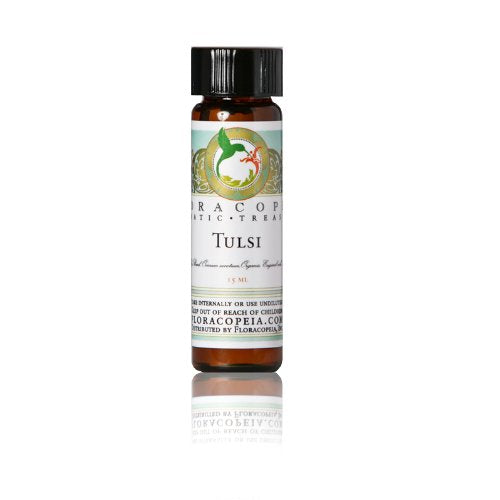 Floracopeia Tulsi Essential Oil (Holy Basil Essential Oil) 1/2 oz (15 ml) - Pure & Organic Aromatherapy Oil for Stress Relief, Meditation & Skin Care