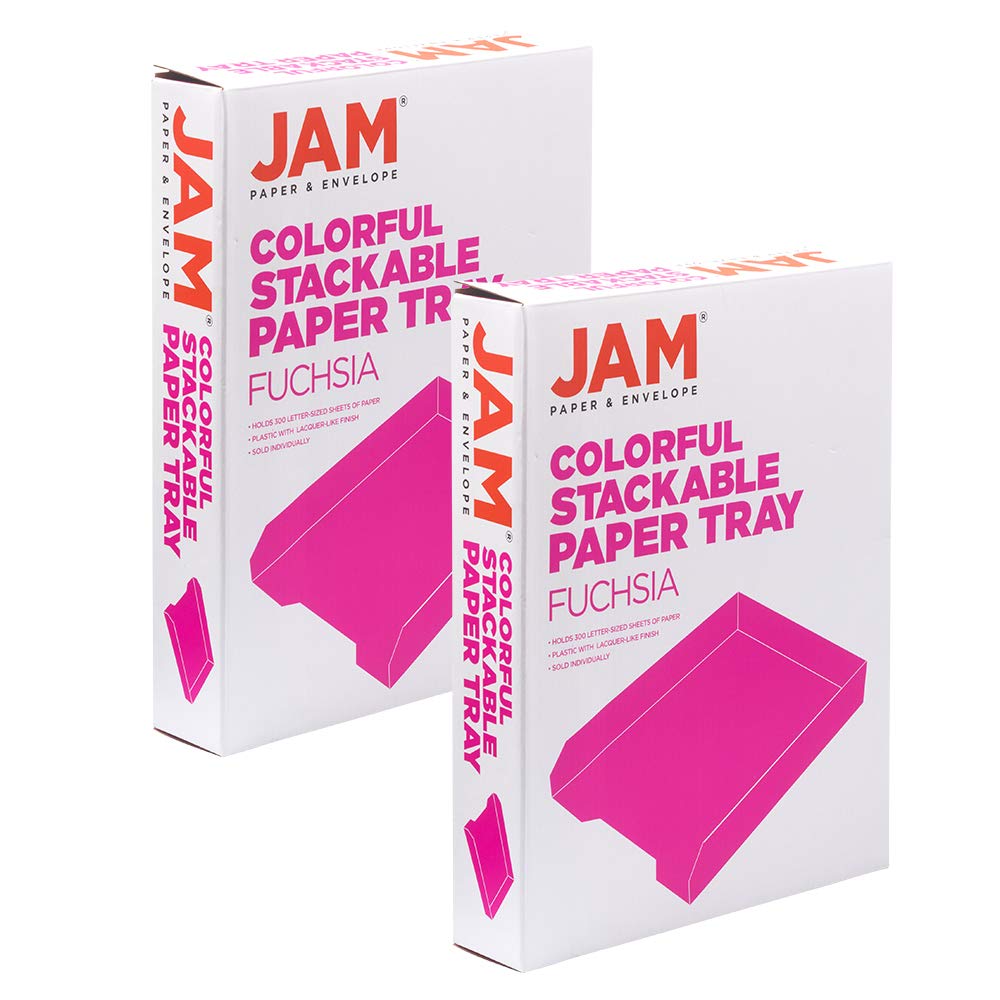 JAM PAPER Stackable Paper Trays - Pink - Desktop Document, Letter & File Organizer Tray (2-Pack) - Perfect for Office, Home & School Organization