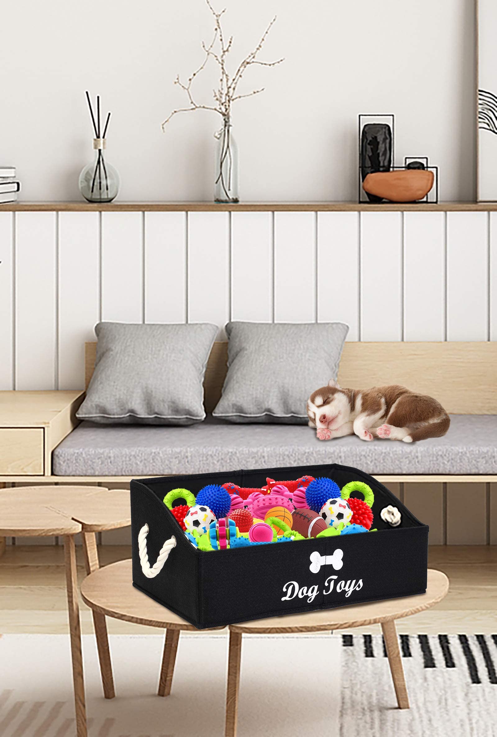 Morezi Large Dog Toy Storage Bin - Shallow Puppy Toy Basket for Living Room, Playroom & Closet - Perfect for Home Organization (Black) | Ideal for Pet Toy Storage & Living Space Decluttering