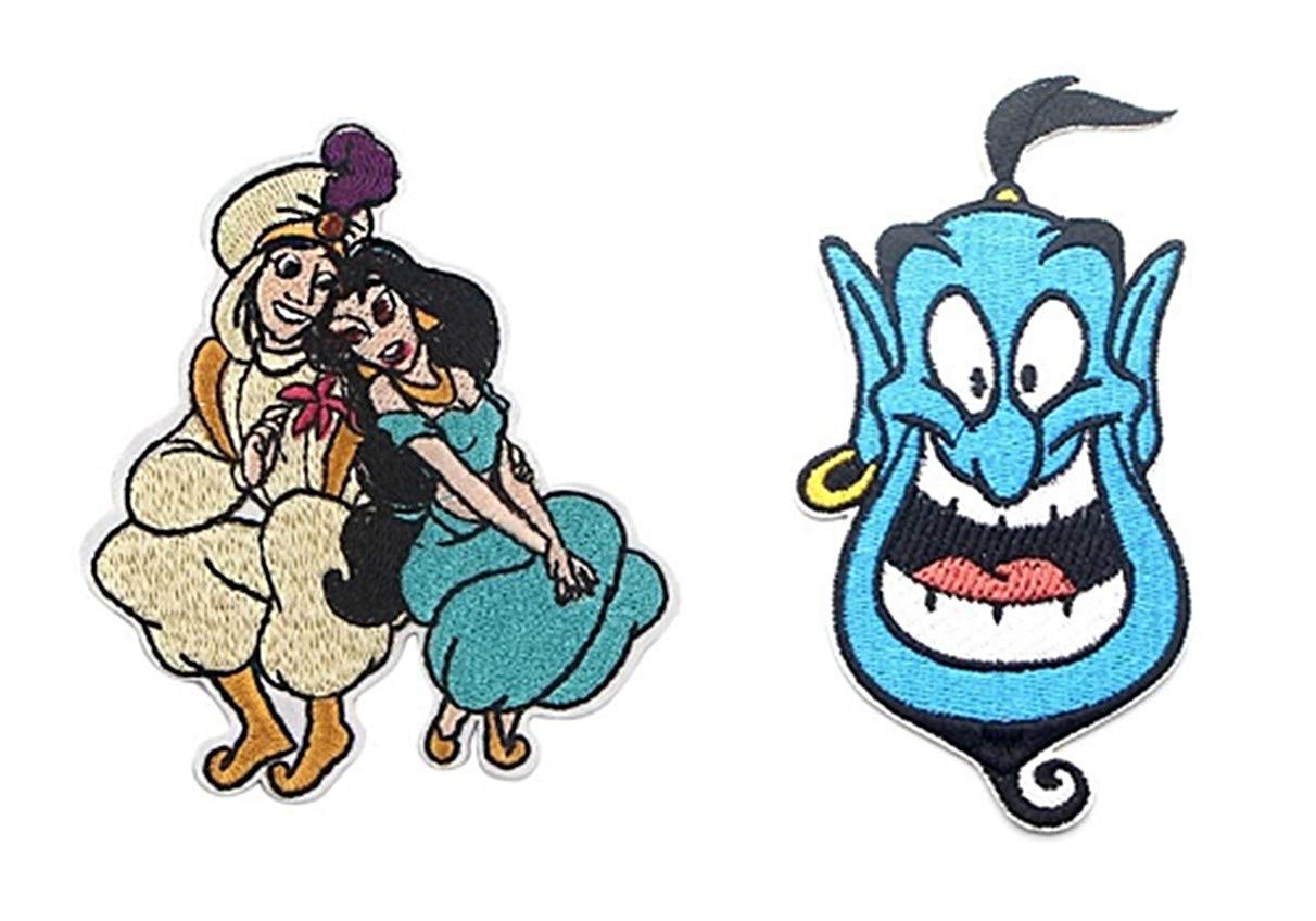 Aladdin & Jasmine & Genie Embroidered Iron-On Patches (Set of 2) - Perfect for Cosplay, Costumes, Backpacks & DIY Crafts