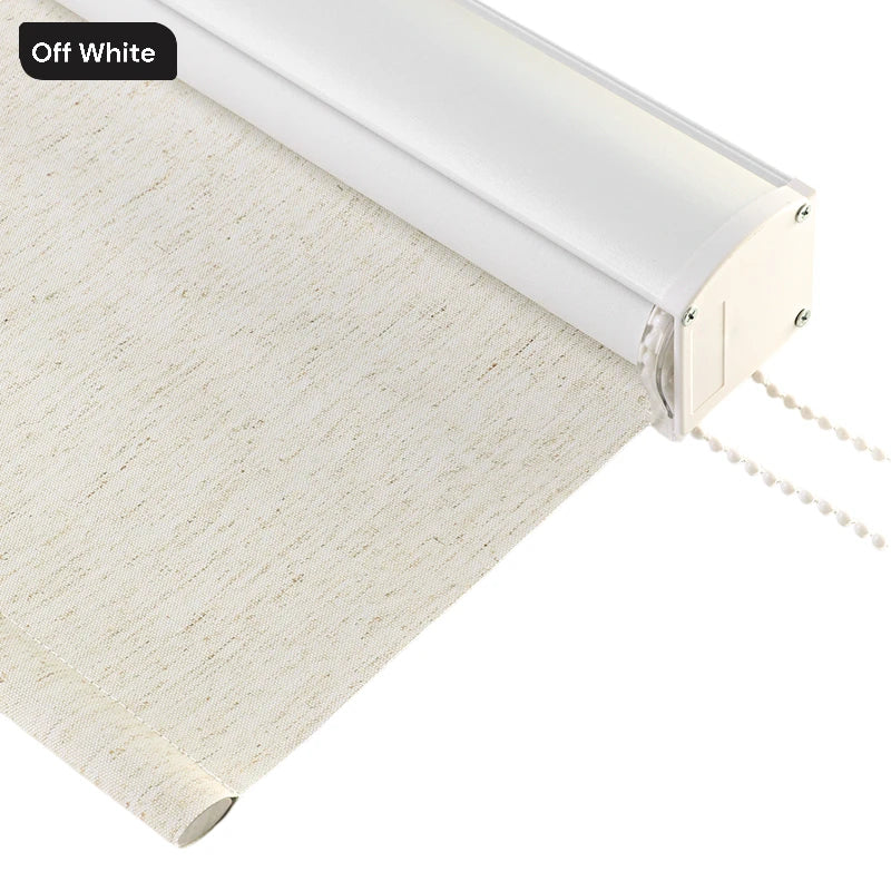 Blackout Roller Shades with Cassette - Alyssa Cotton Linen Window Blinds for Bedroom & Living Room - Light Blocking, Privacy, and UV Protection