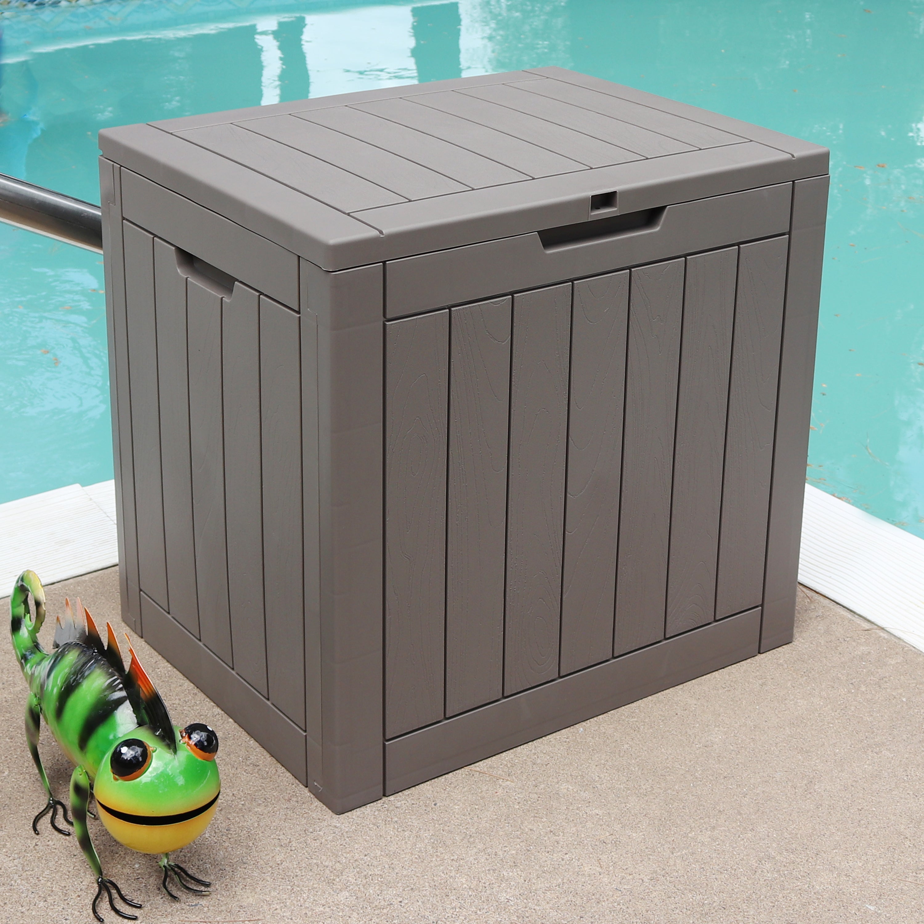 Sunnydaze 32 Gallon Small Deck Storage Box with Lockable Lid - Outdoor Patio Furniture Organizer for Cushions, Pillows, and Garden Tools