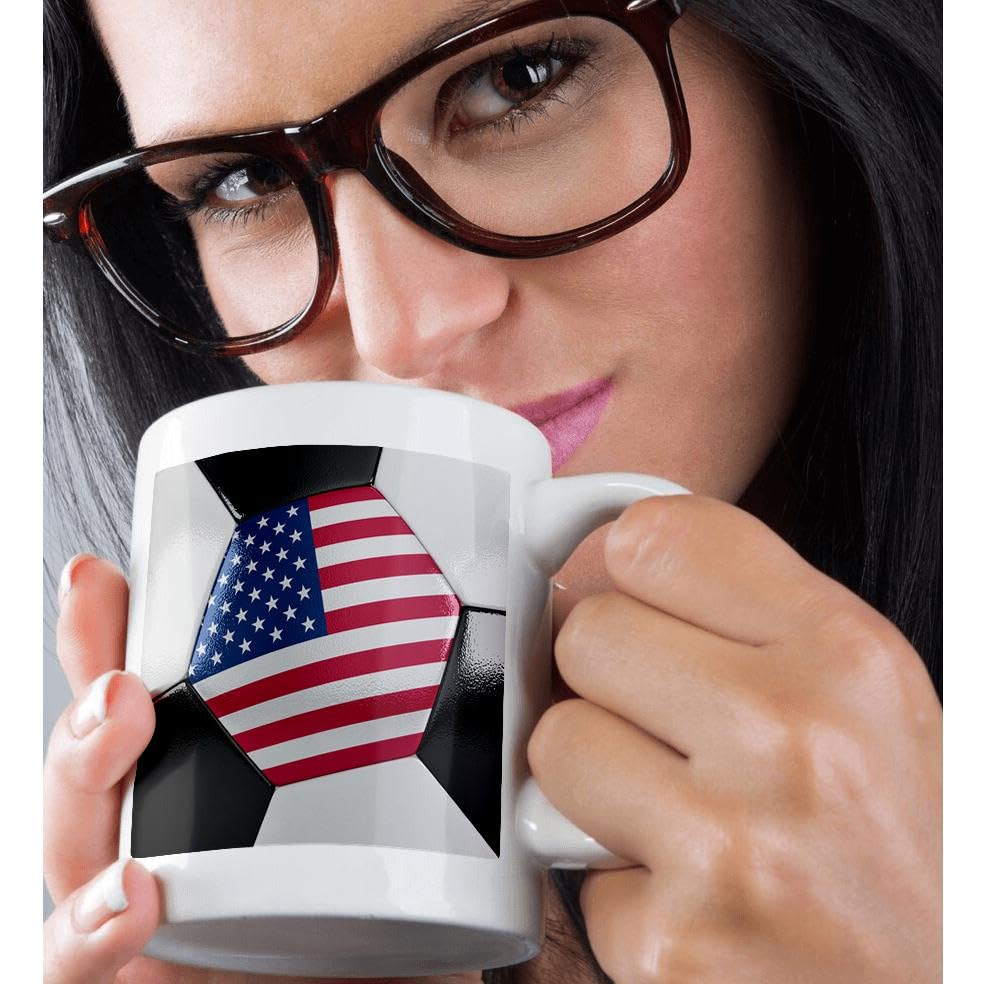 3D Rose USA Soccer Ball Ceramic Coffee Mug - 15 oz White Gift Mug for Soccer Fans, Players, Coaches - Perfect for Home, Office, Game Day & Sports Gifts