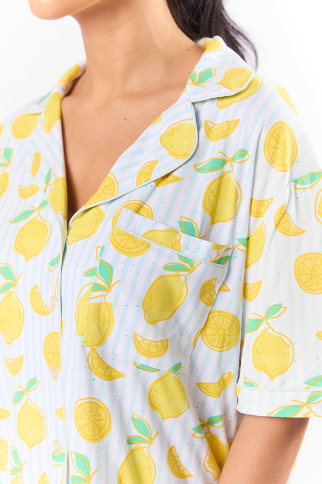 Under the Stars Lemon Print Short Sleeve Pajama Top for Women - Soft Sleepwear for Summer Nights & Cozy Lounging at Home